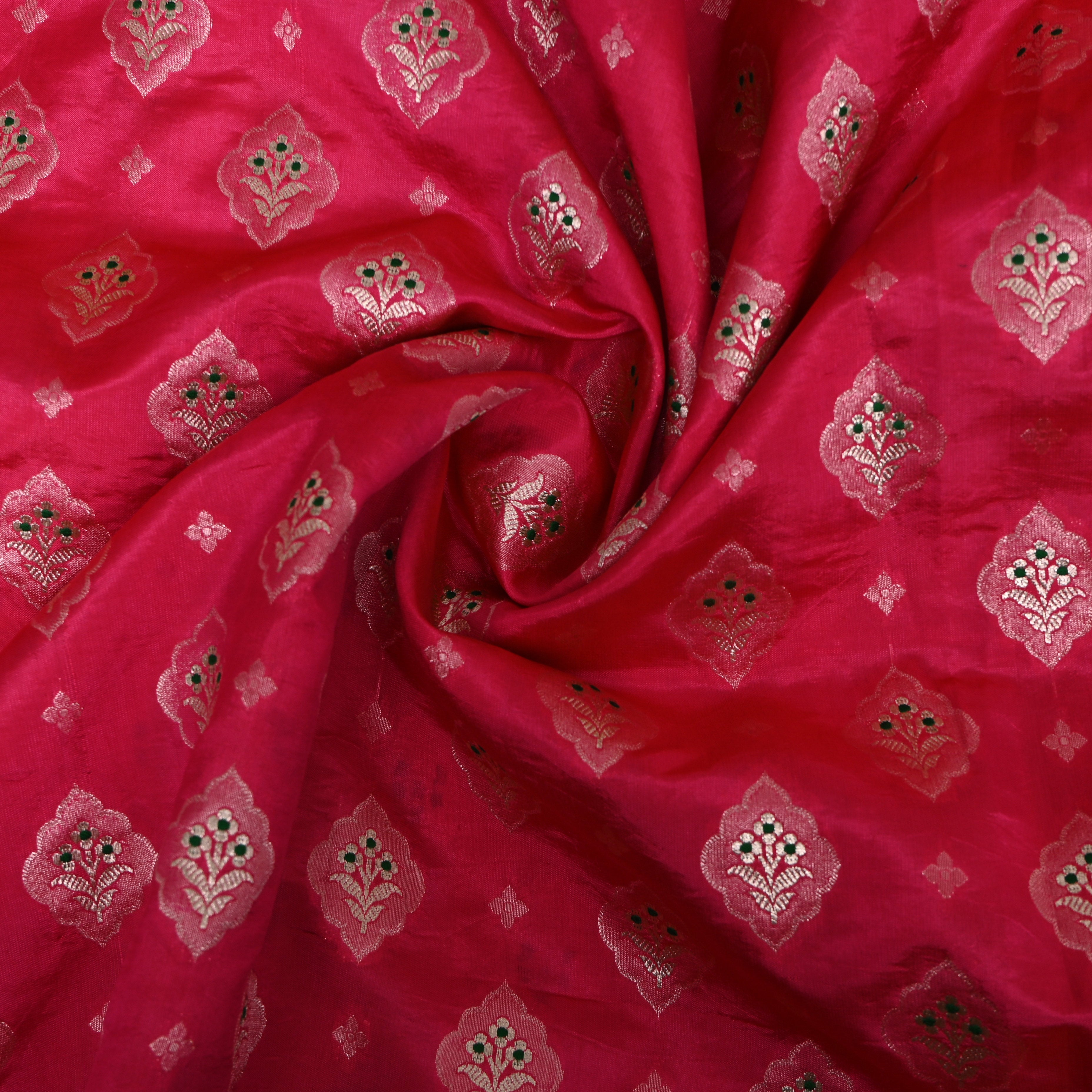 Rani Pink Jamawar With Woven Kalka Motifs