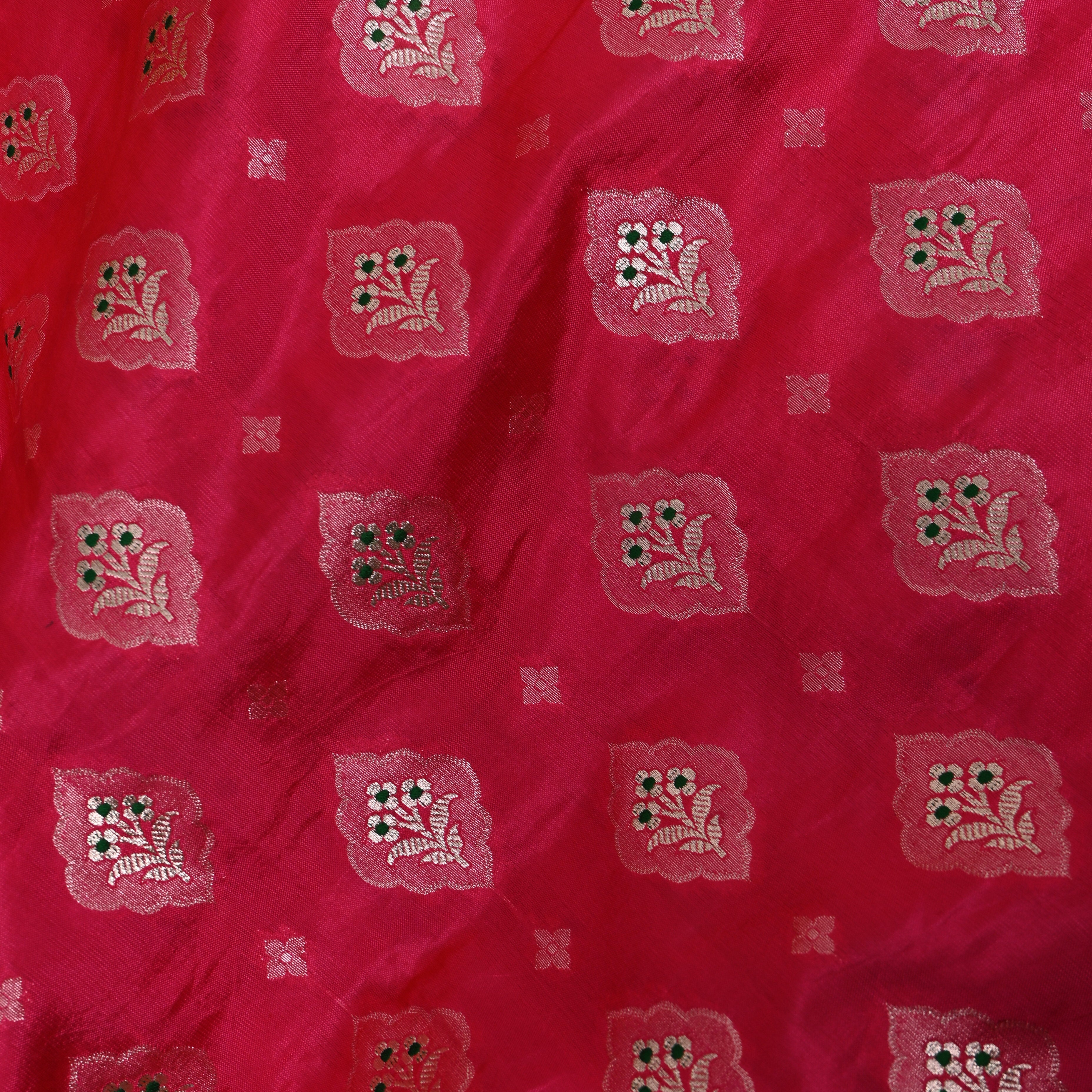 Rani Pink Jamawar With Woven Kalka Motifs