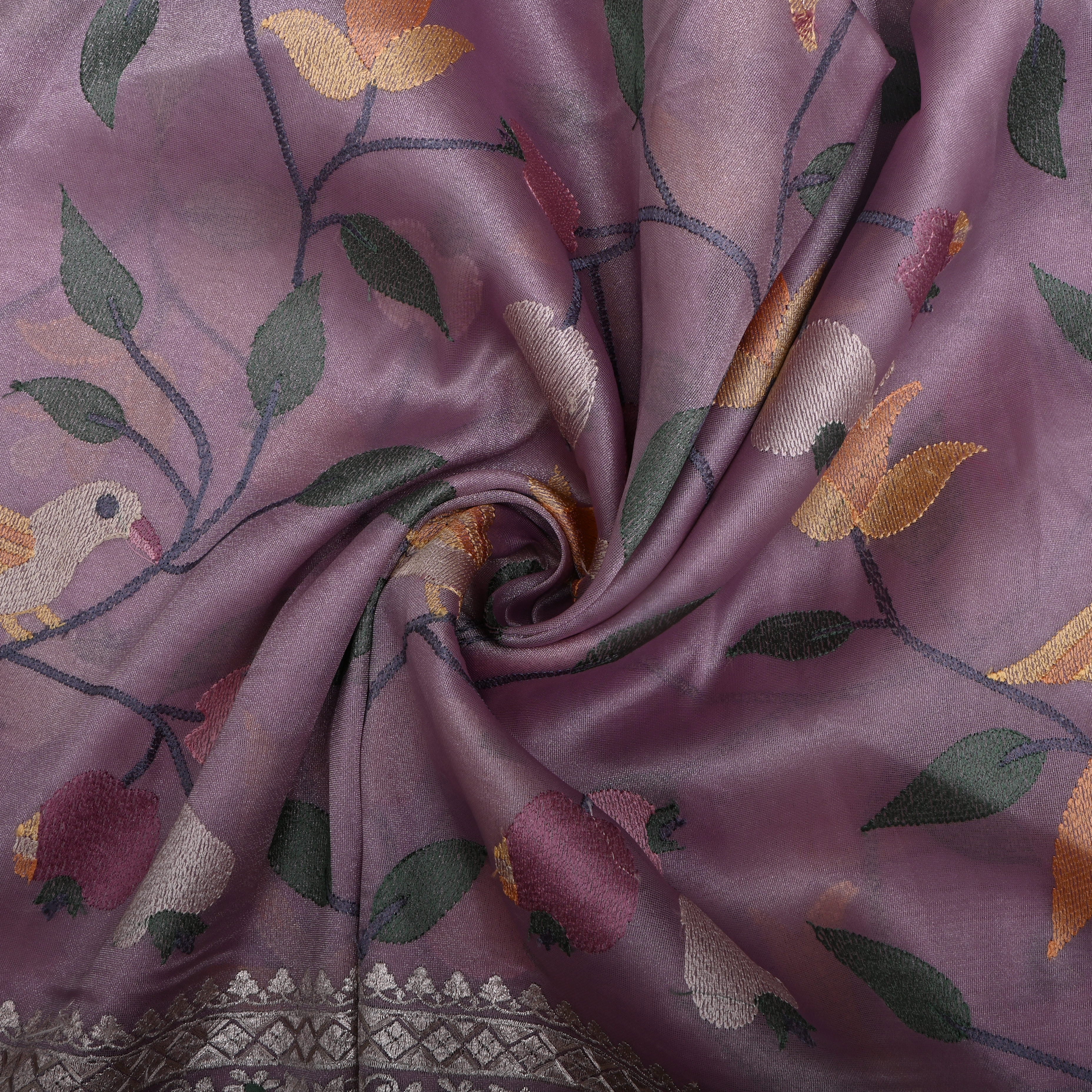 Heather Purple Thread Embroidered Tissue Fabric