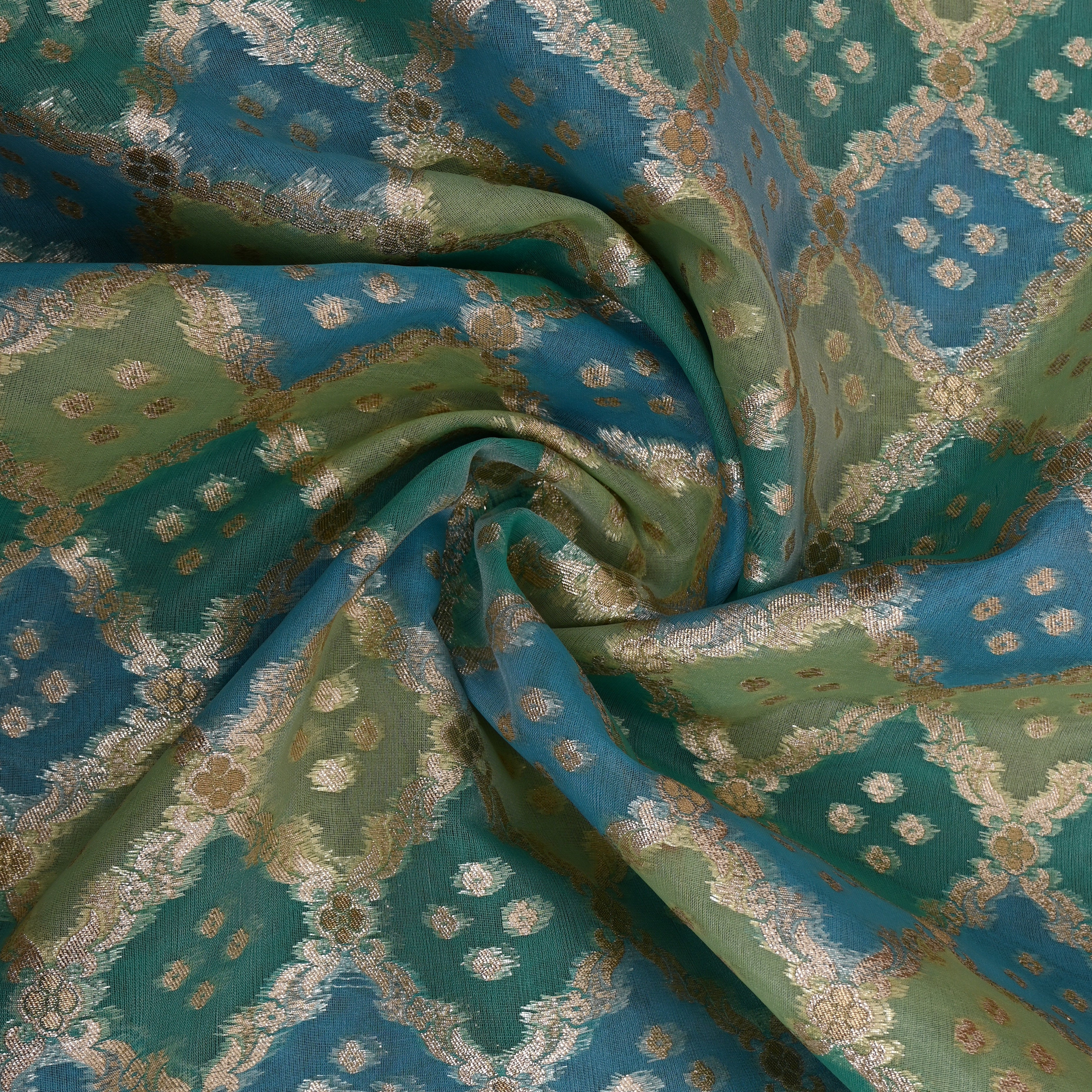 Champagne Beige Metallic Textured Jamawar Fabric