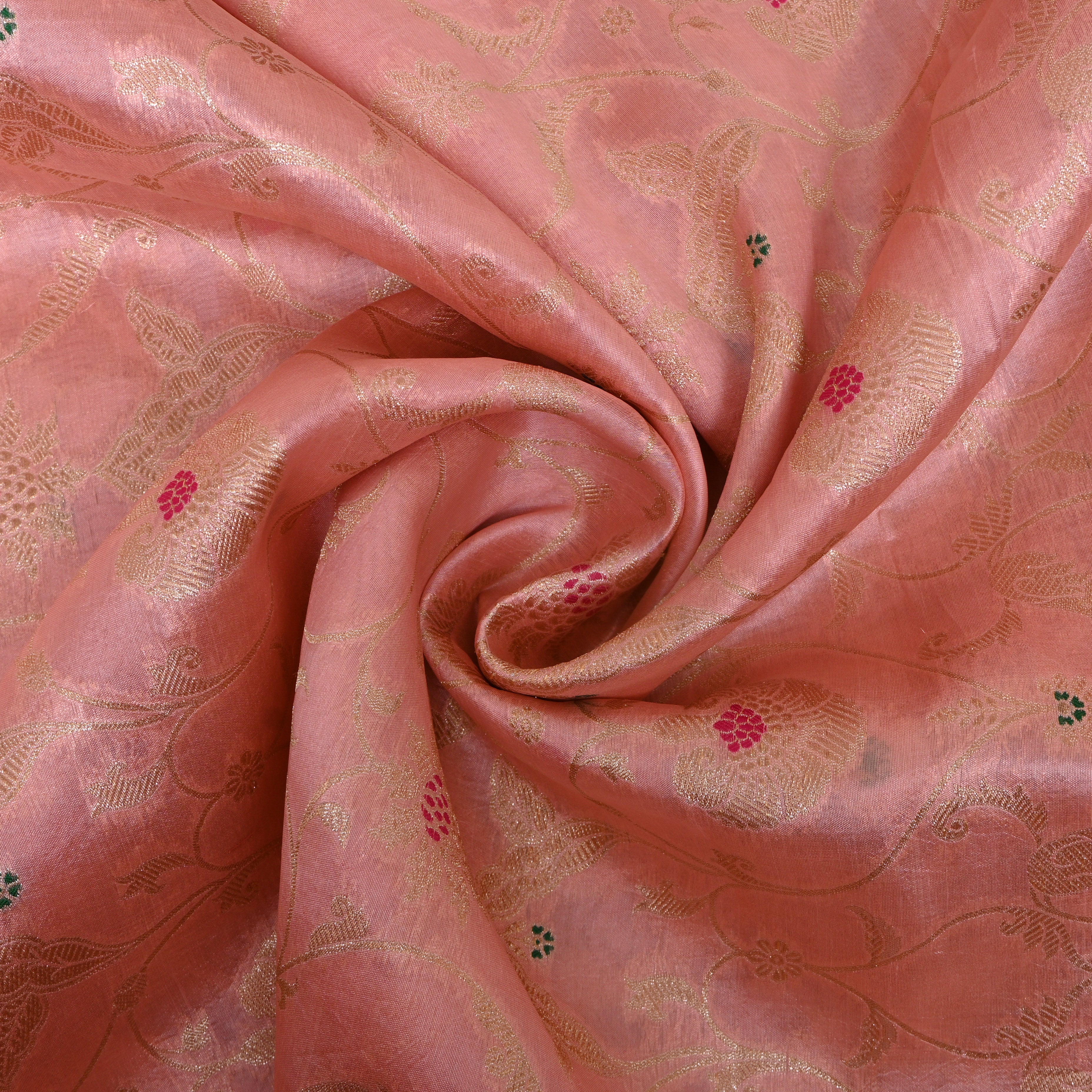 Blush Rose Jamawar With Woven Floral Vine And Pink Accents