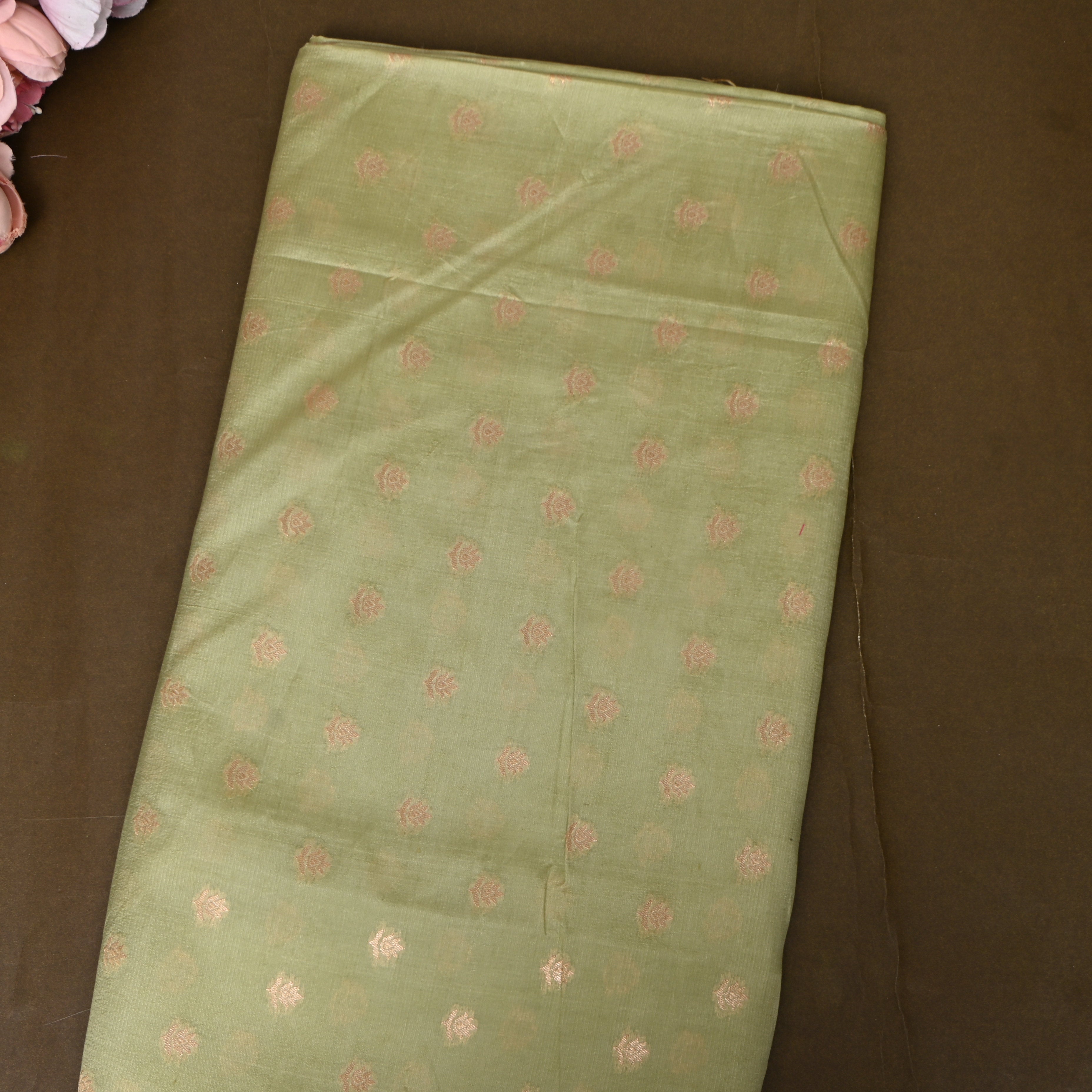 Sage Green Jamawar Silk With Woven Floral Motifs