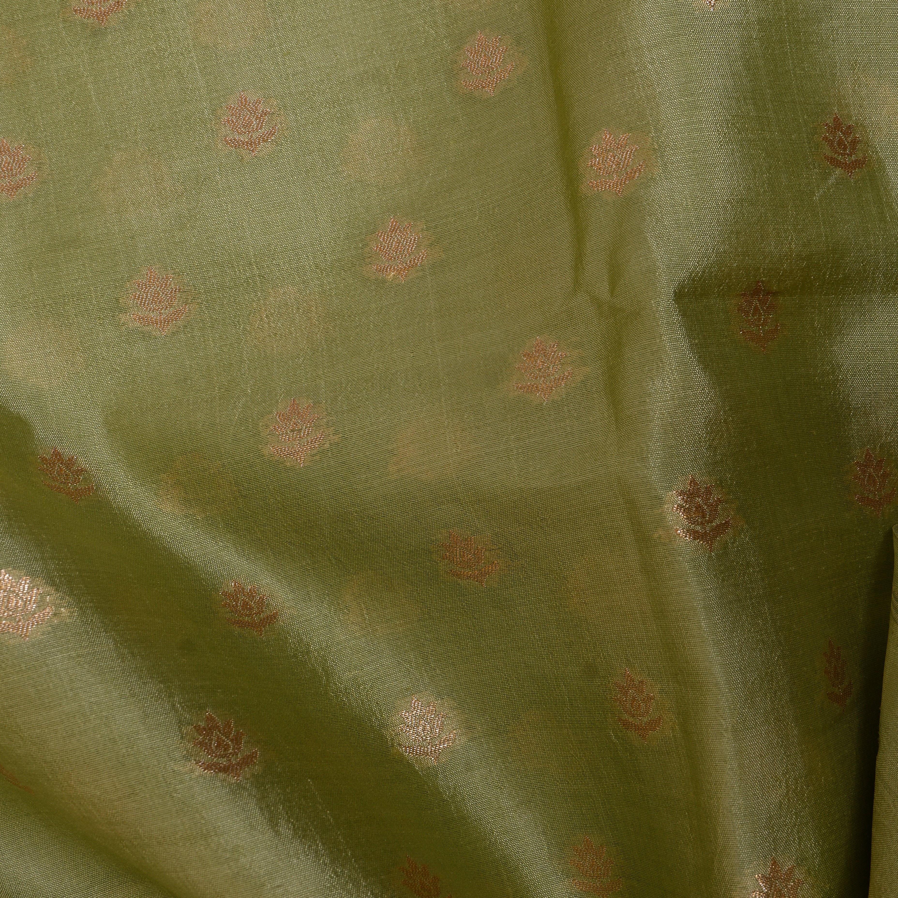 Sage Green Jamawar Silk With Woven Floral Motifs