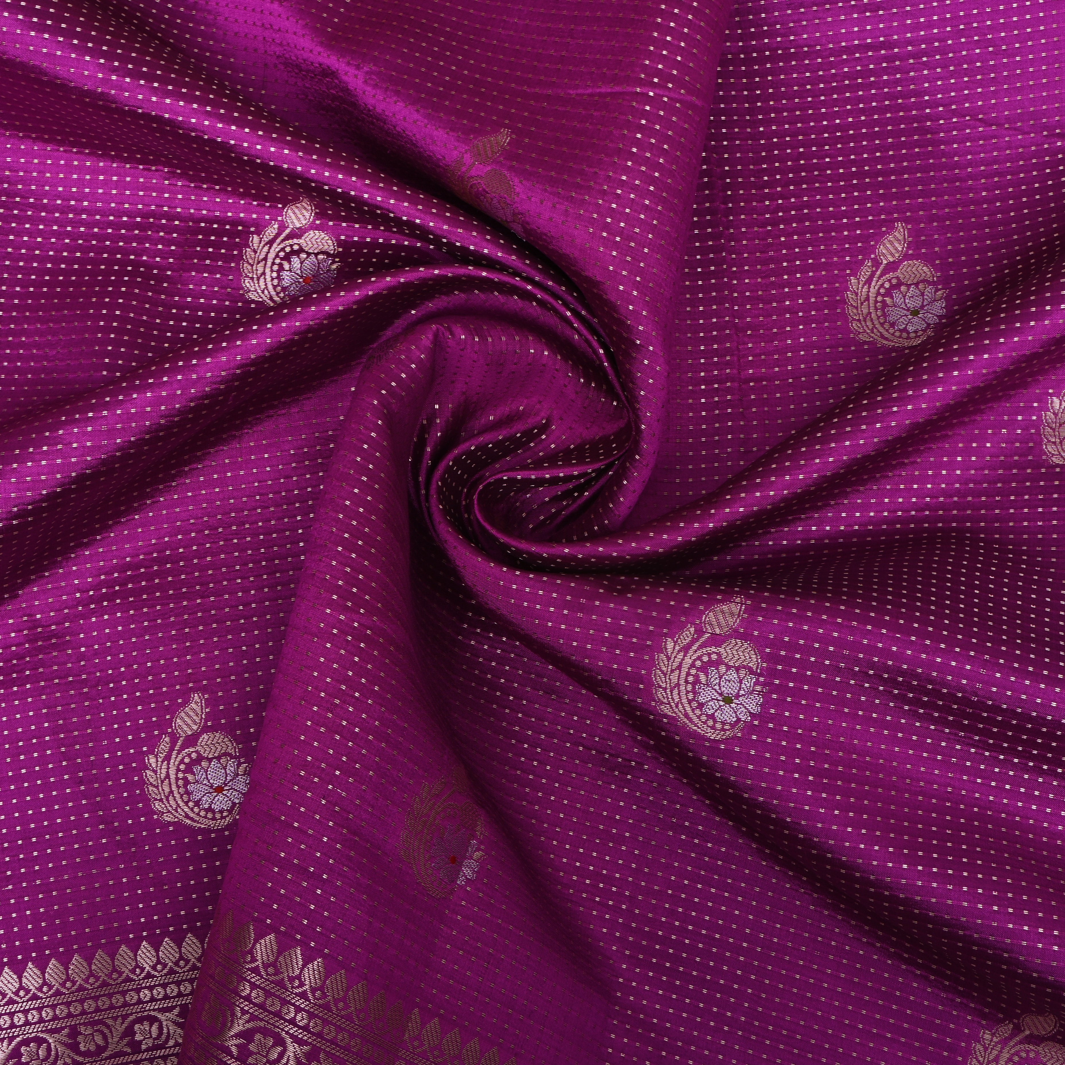 Deep Magenta Jamawar With Woven Floral Butti And Ornate Border