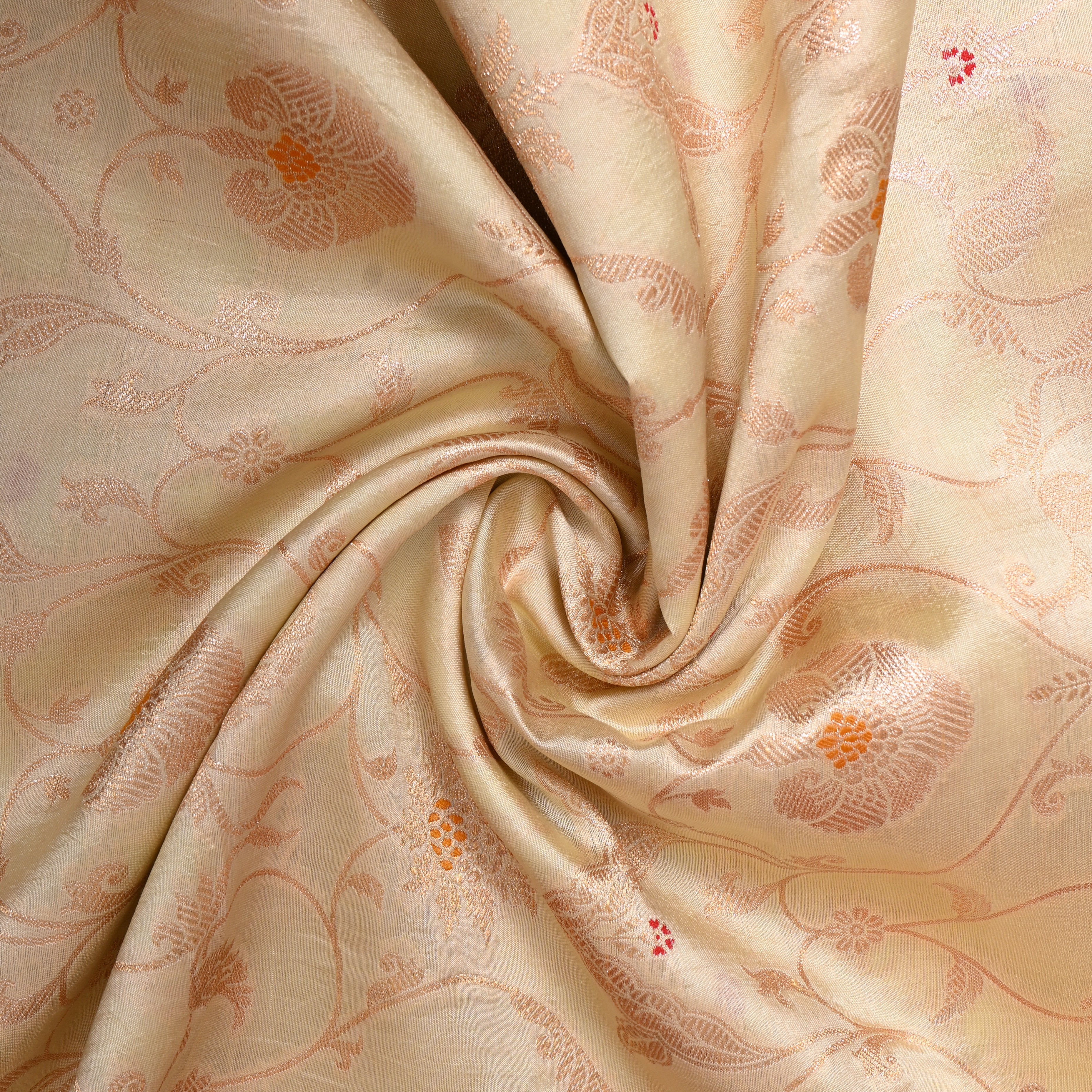 Ivory Cream Jamawar Silk With Woven Floral Vine And Accents