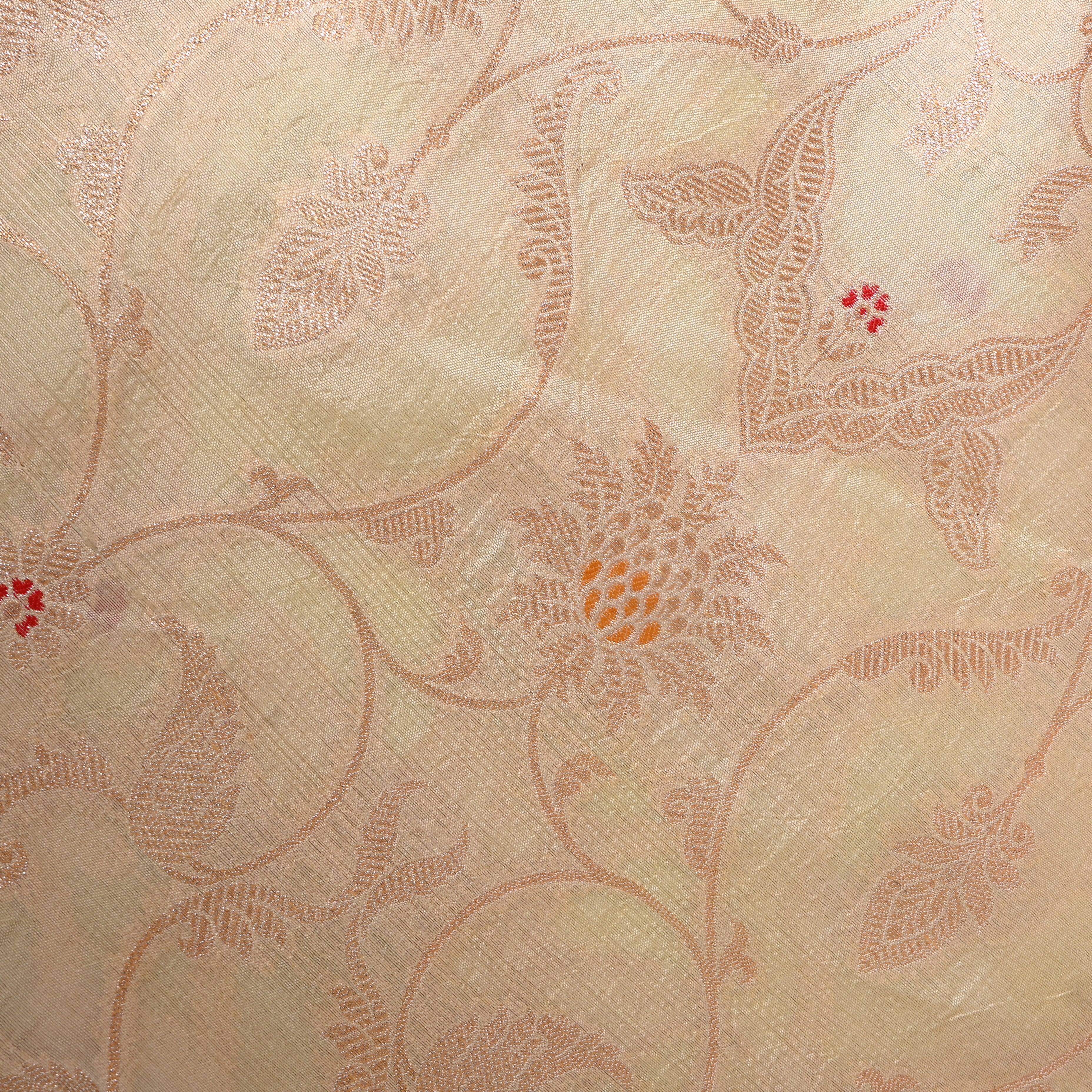 Ivory Cream Jamawar Silk With Woven Floral Vine And Accents