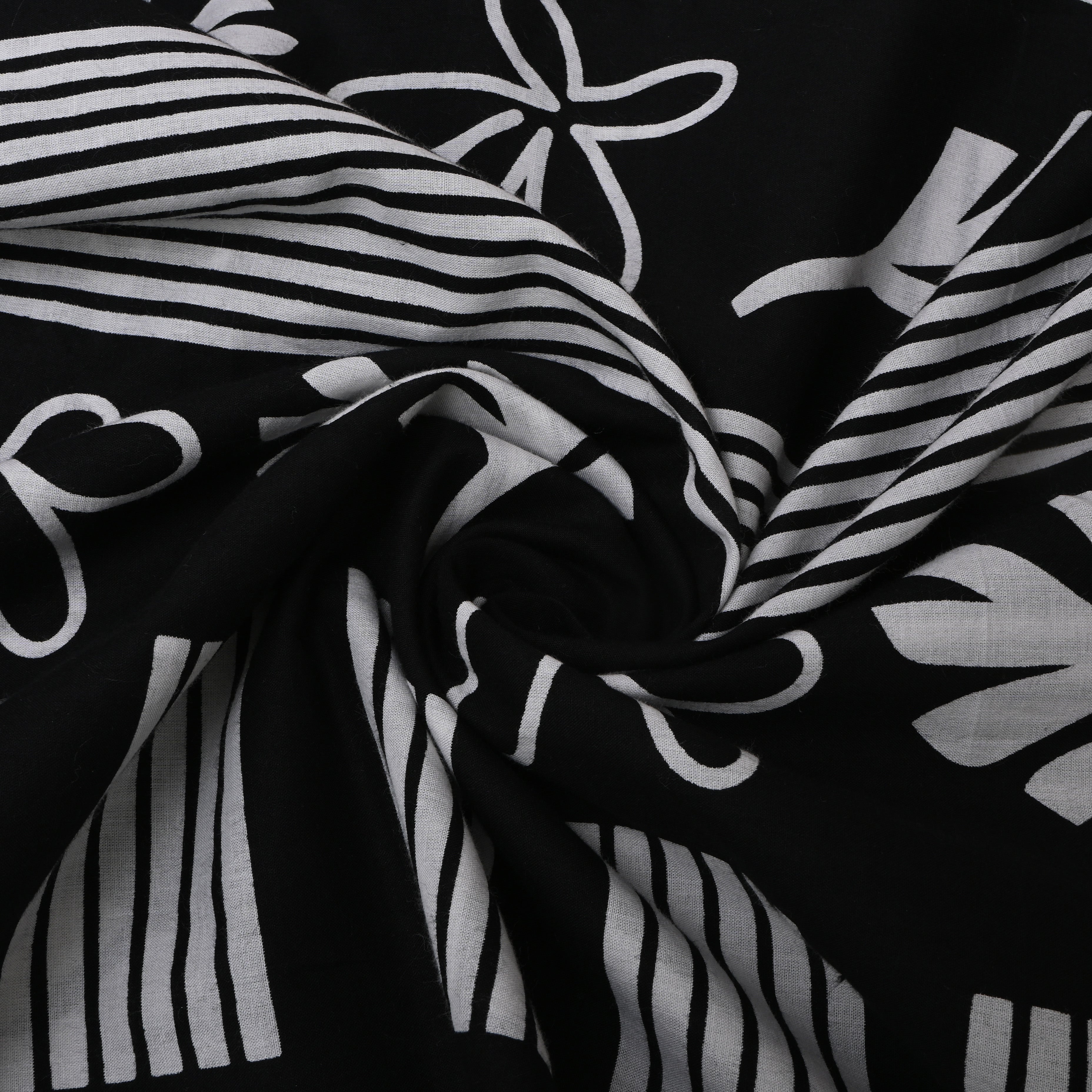 Black Printed Floral Cotton Fabric