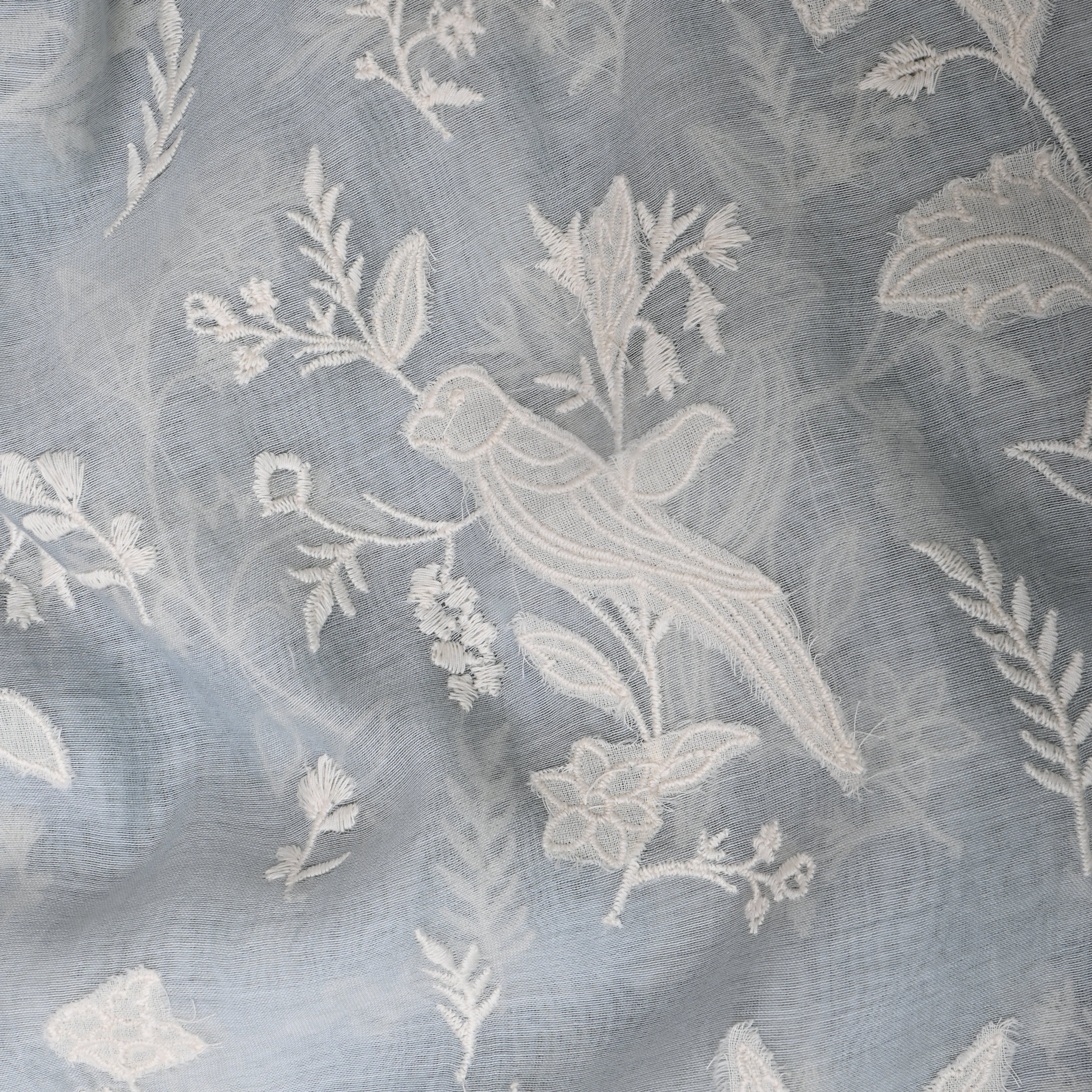 Pastel Blue Floral Embroidered Chanderi Fabric