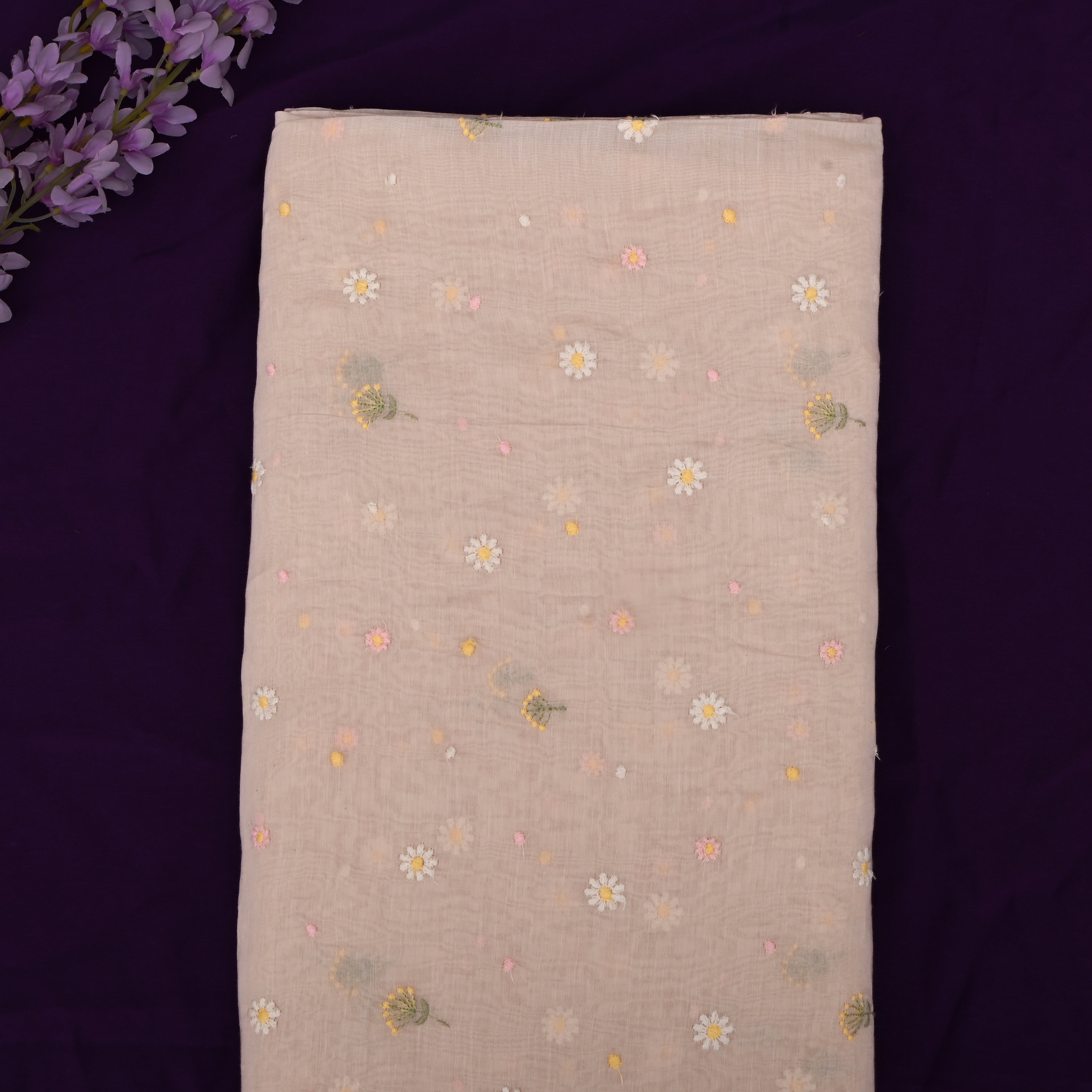 Desert Sand Chanderi Fabric With Embroidery Butti'S