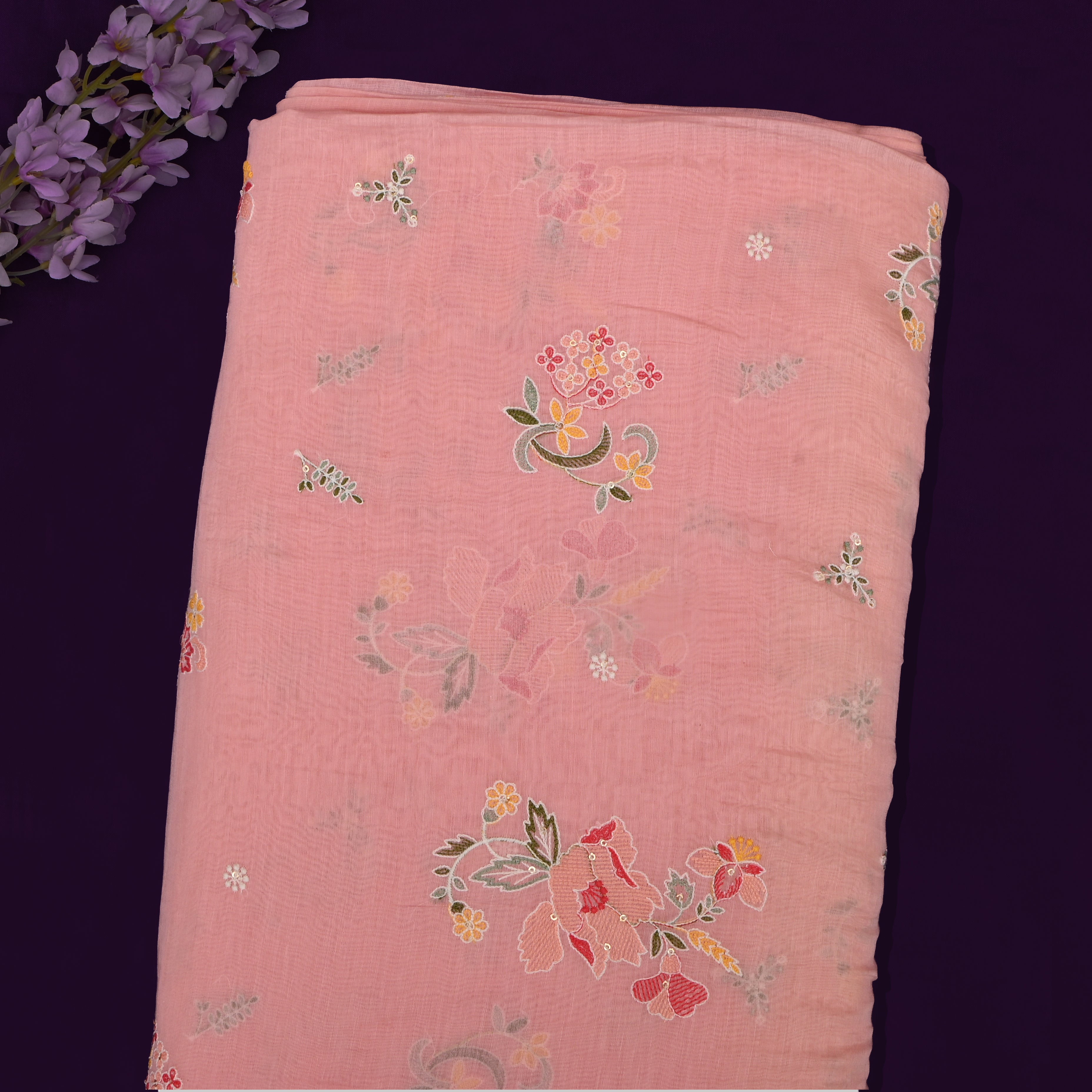 Lemonade Pink Chanderi Fabric With Embroidery