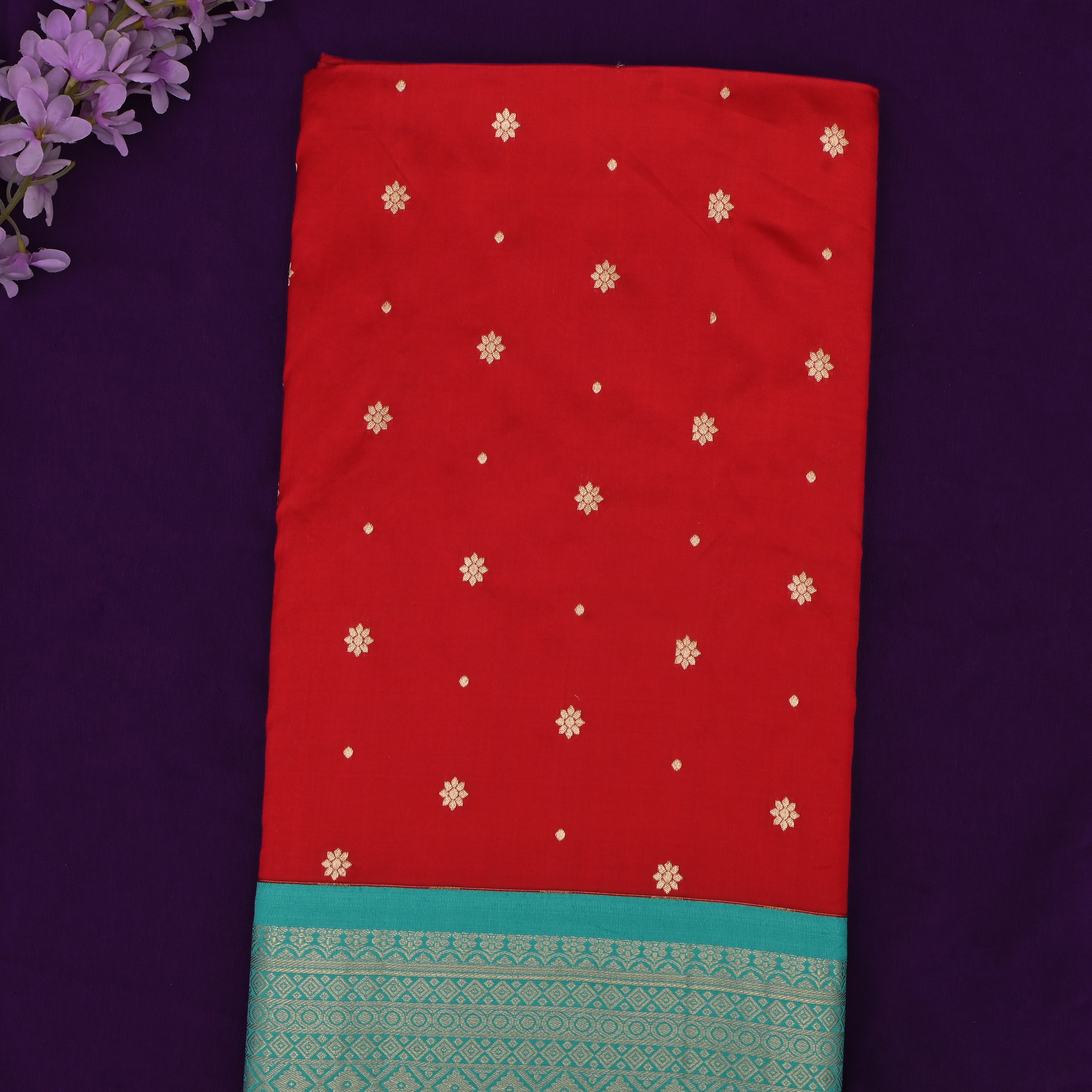 Red Silk Fabric With Kanjivaram Border