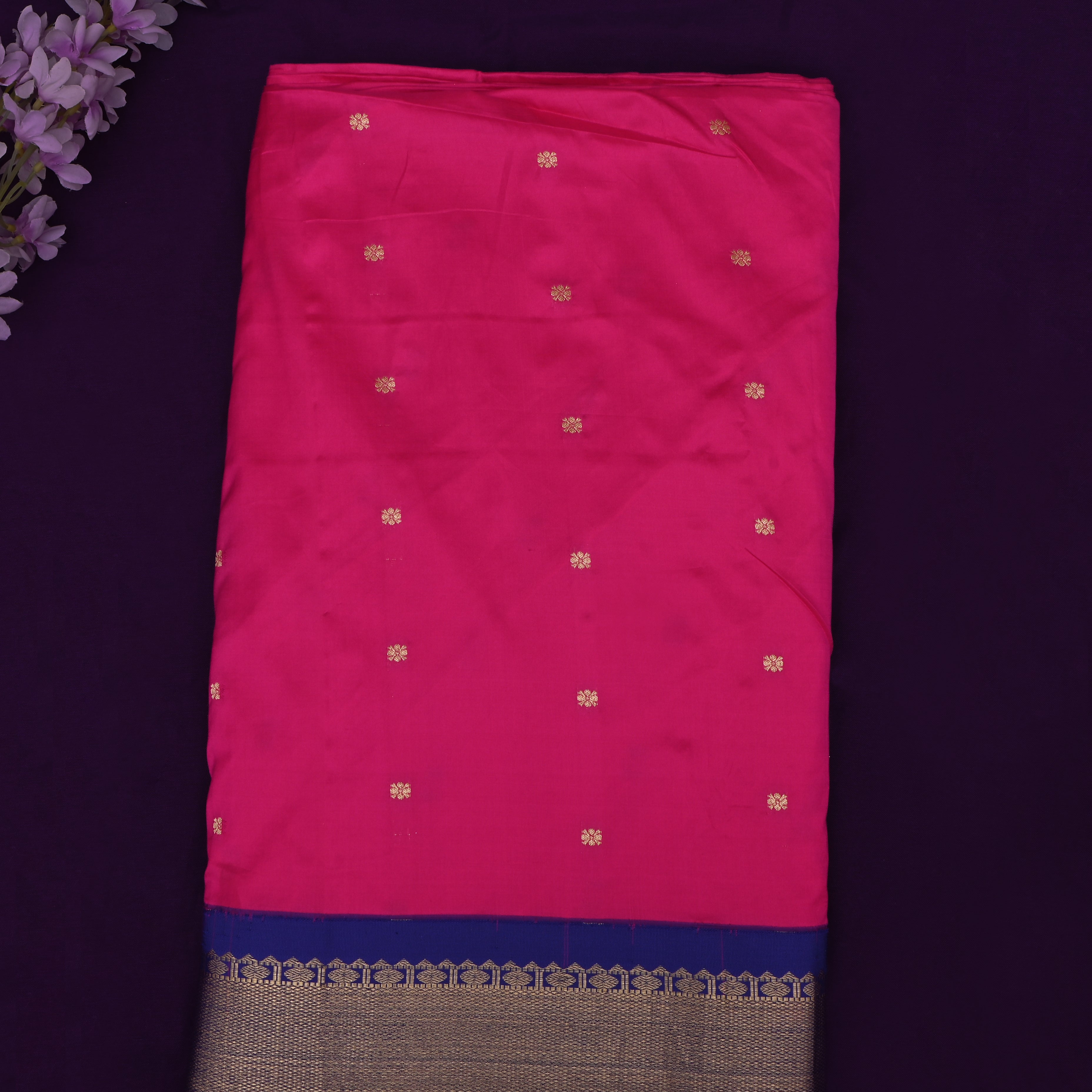 Hot Pink Silk Fabric With Kanchi Border
