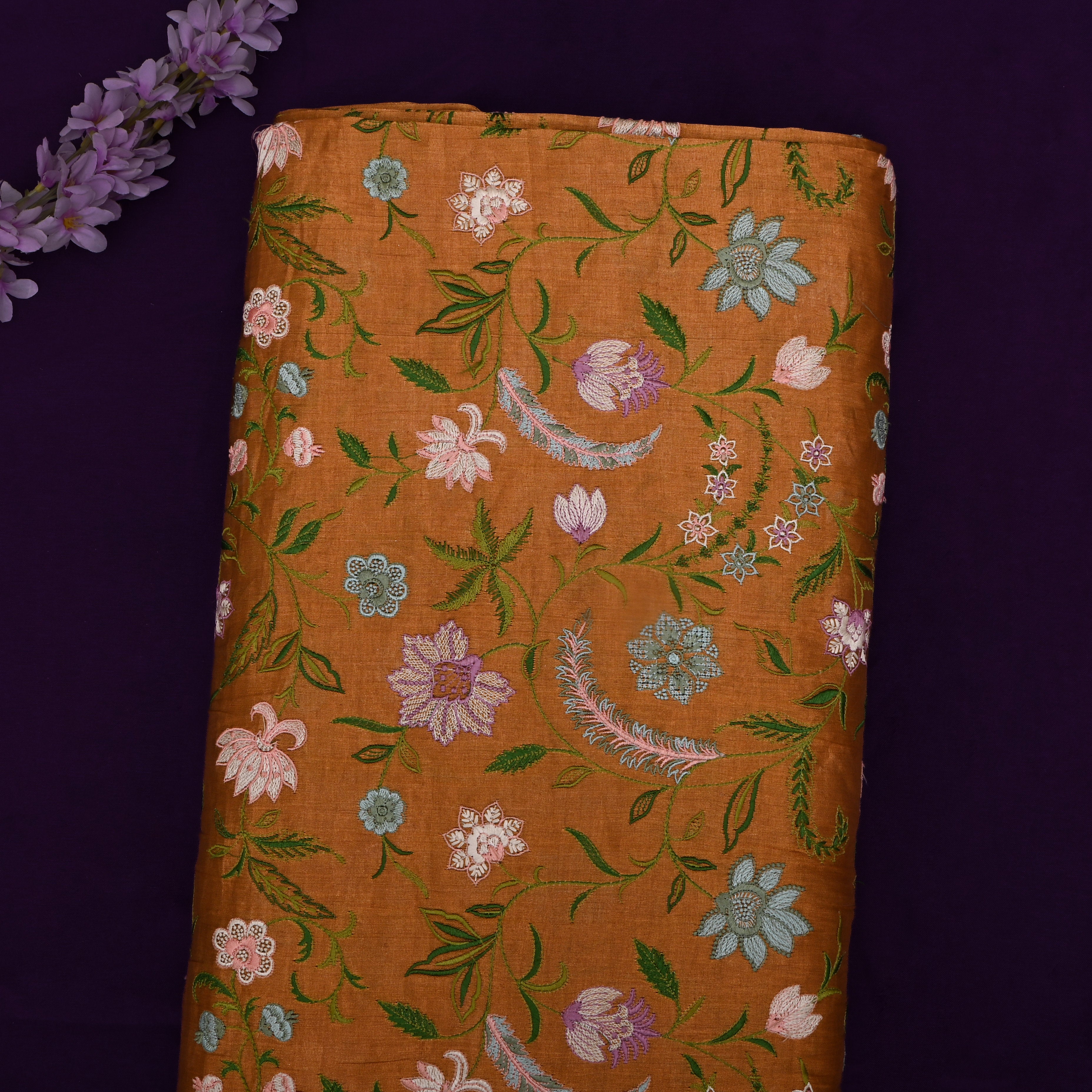 Bright Gold Kanjivaram Tissue Fabric With Embroidery