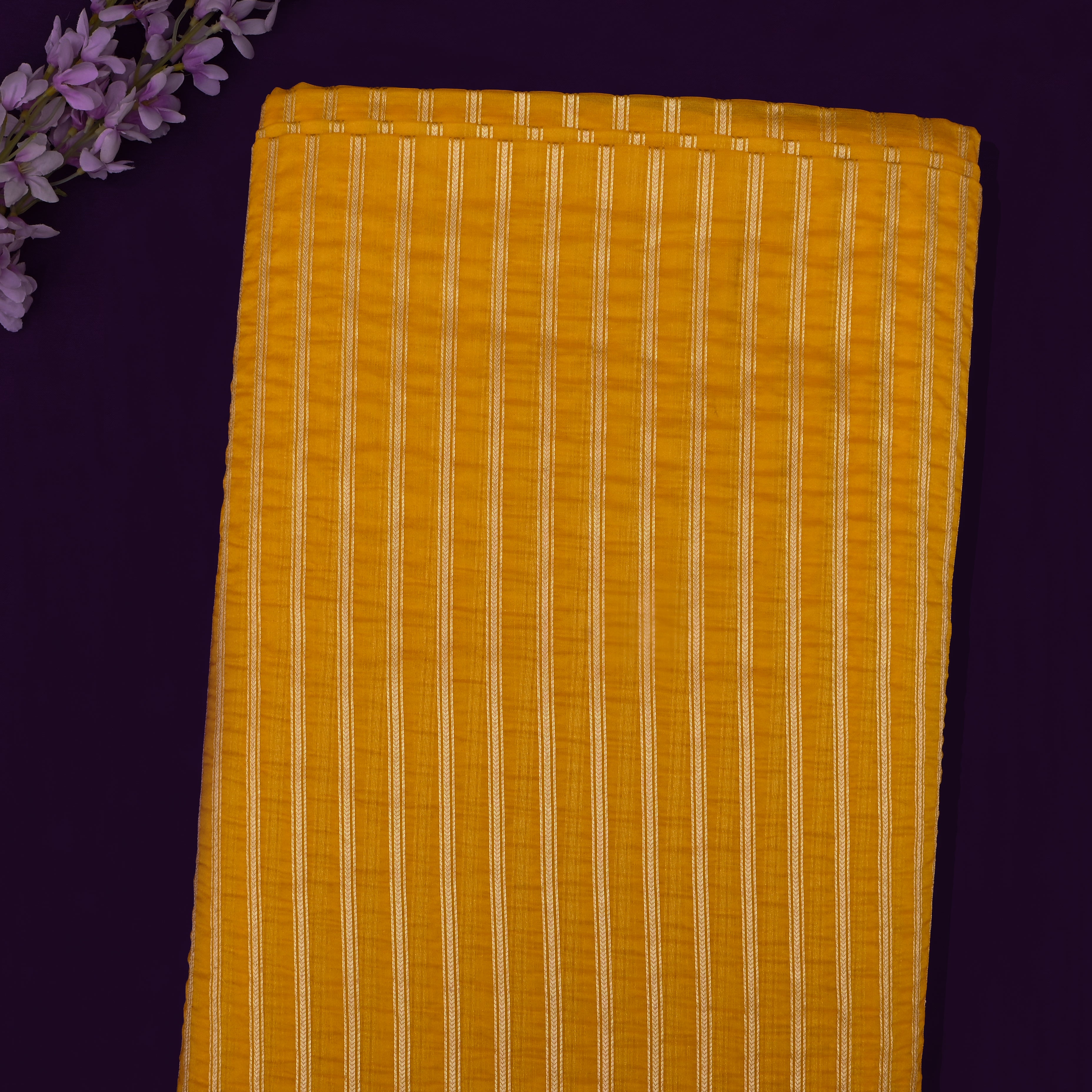 Yellow Organza Fabric With Stripes