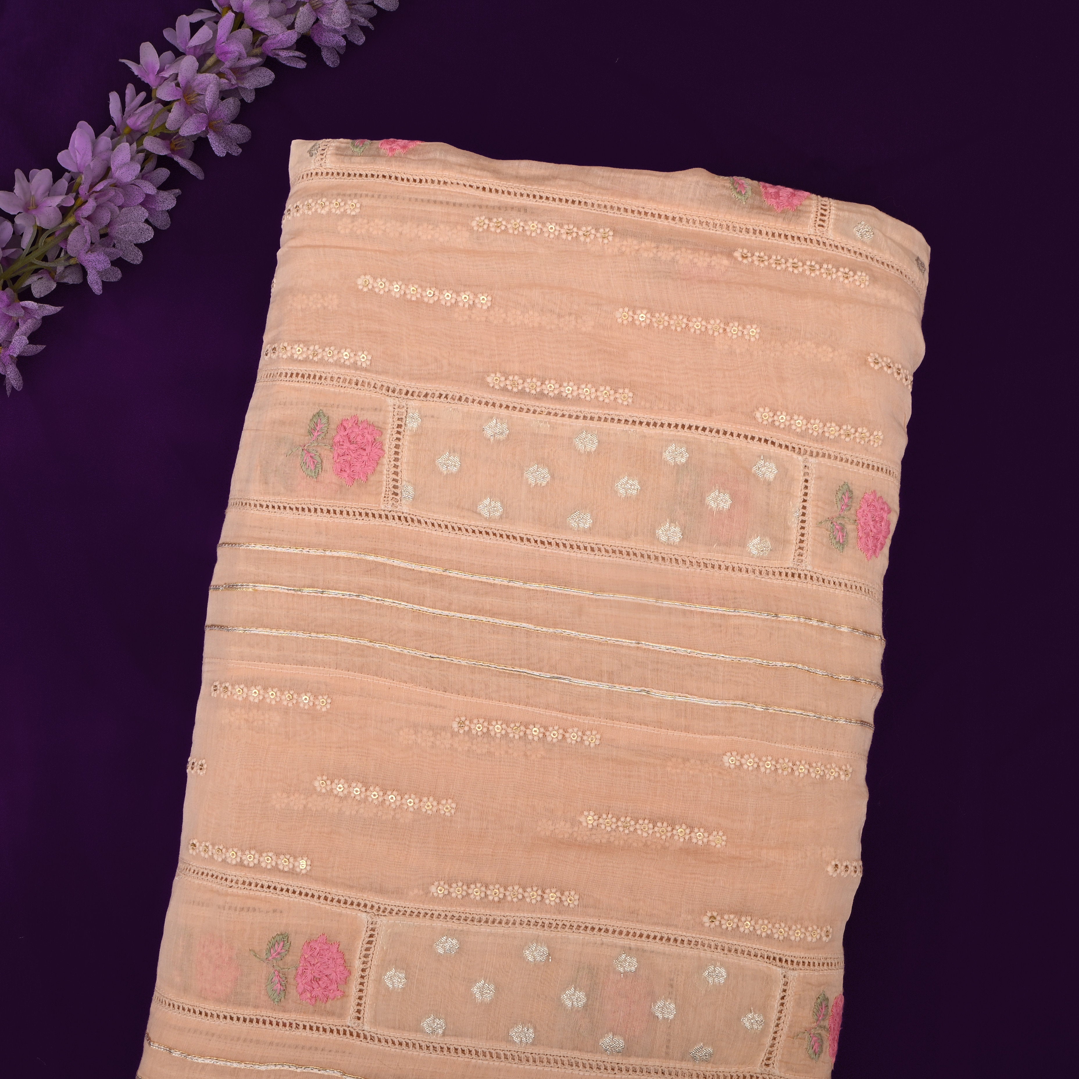 Beige Chanderi Fabric With Embroidery