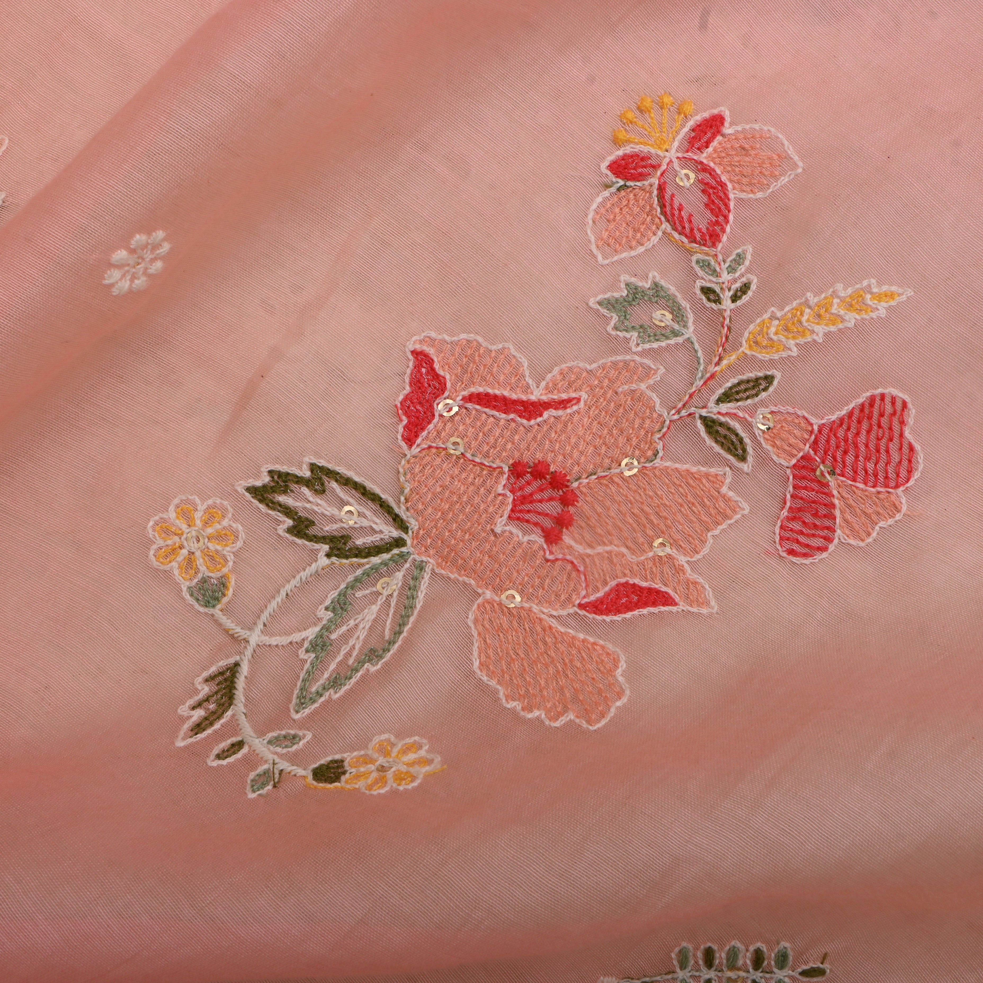 Lemonade Pink Chanderi Fabric With Embroidery