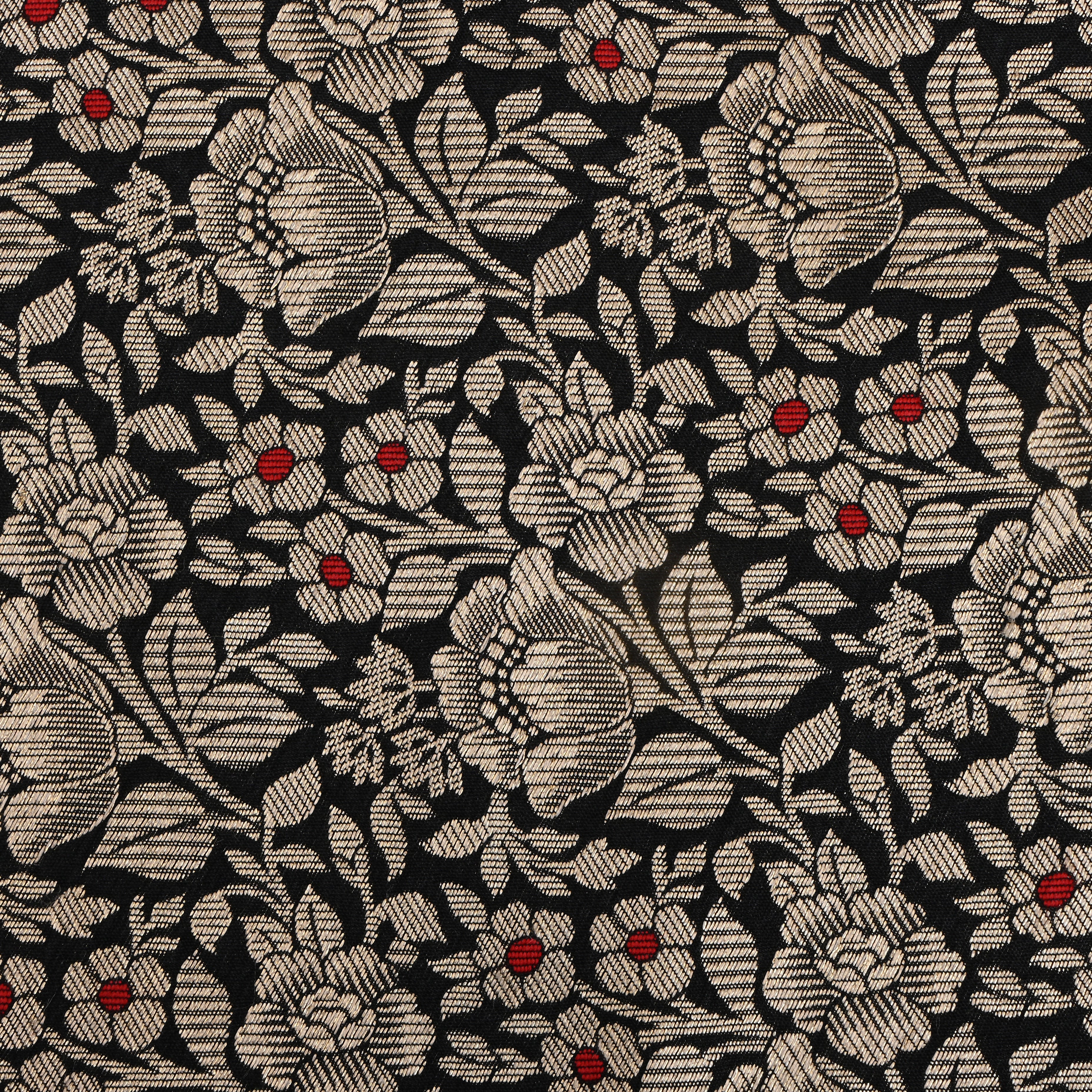 Black Jamawar Silk Fabric With Floral Jaal Weaving