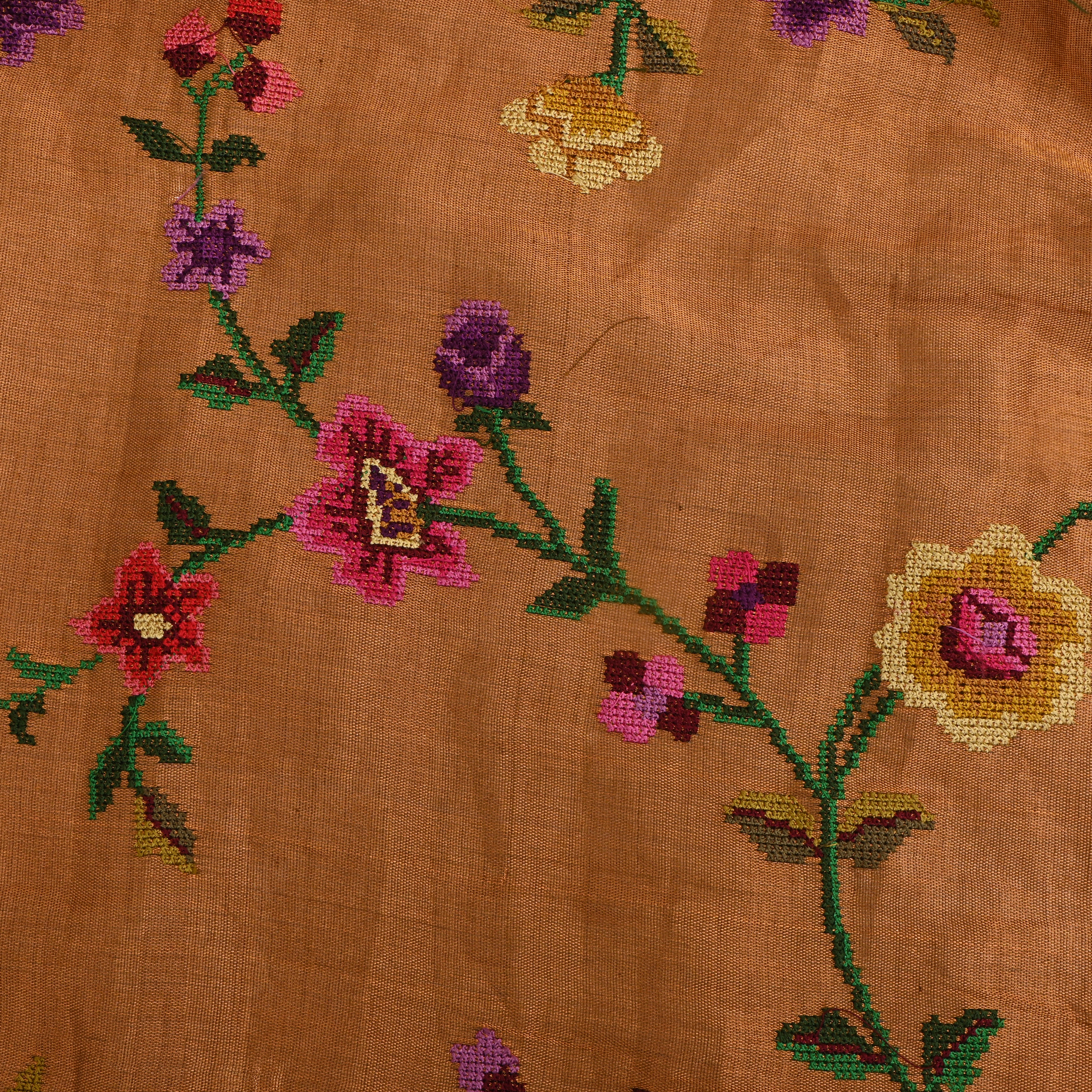 Gold Tissue Fabric With Petit Point Embroidery
