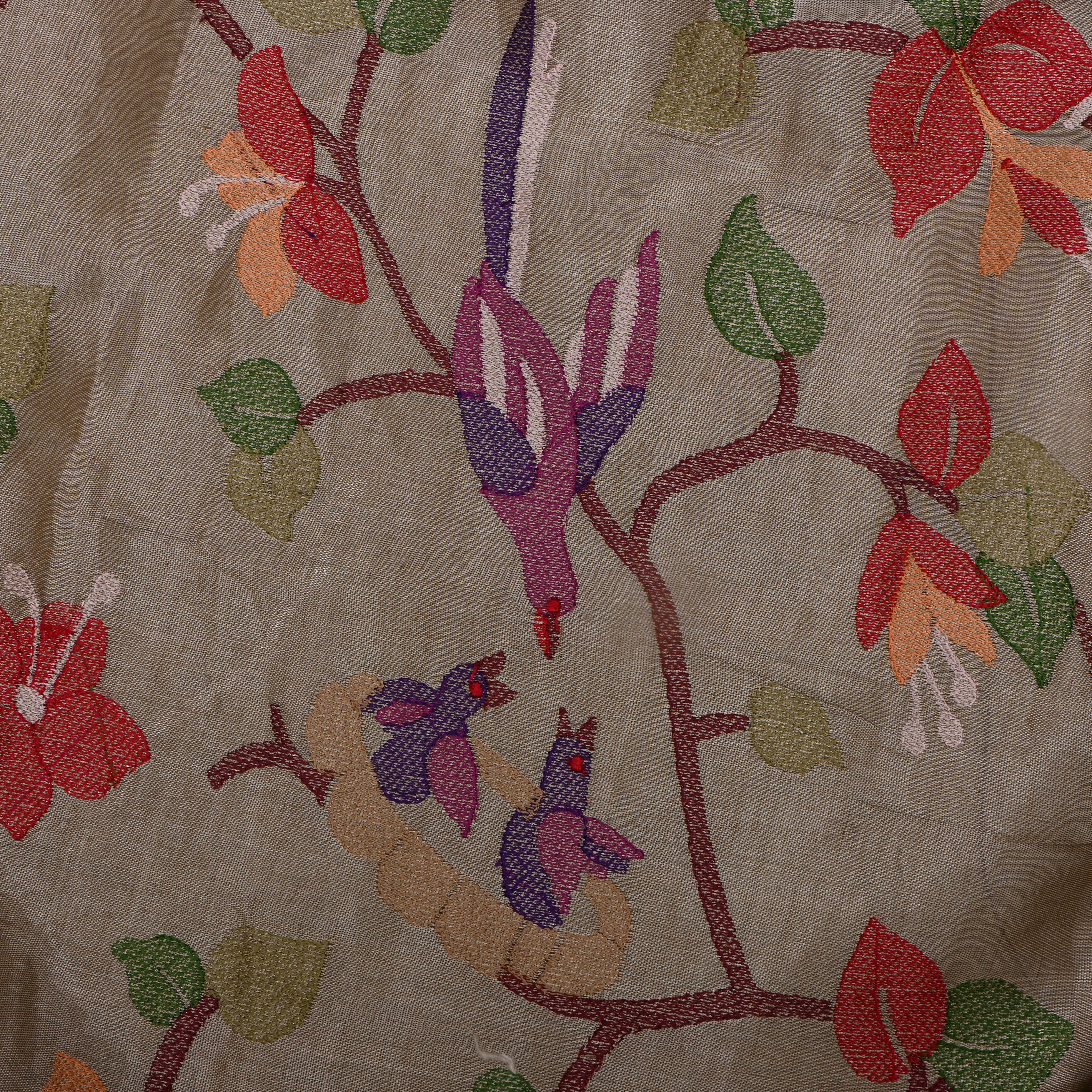 Stone Gray Tissue Fabric With Embroidery