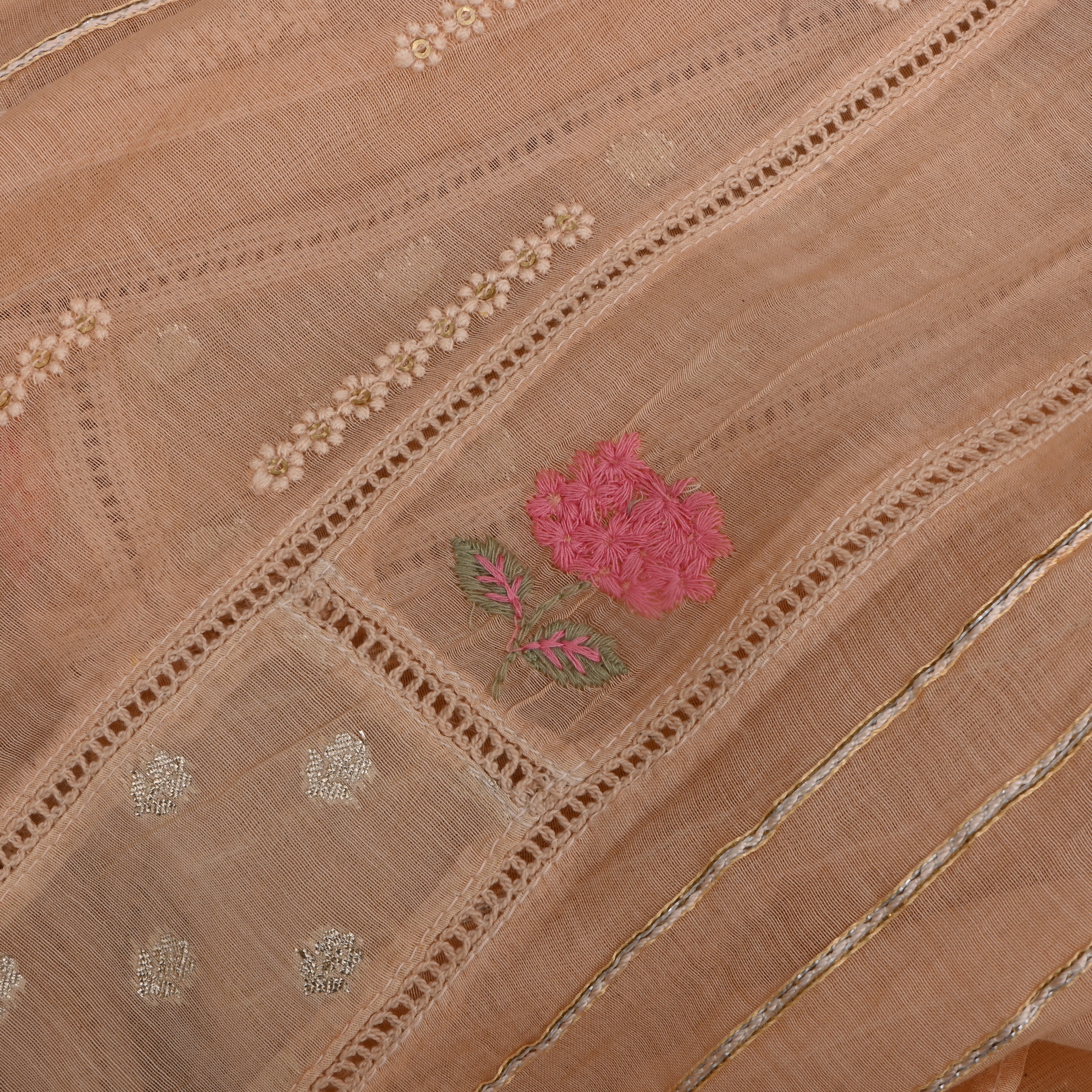 Beige Chanderi Fabric With Embroidery