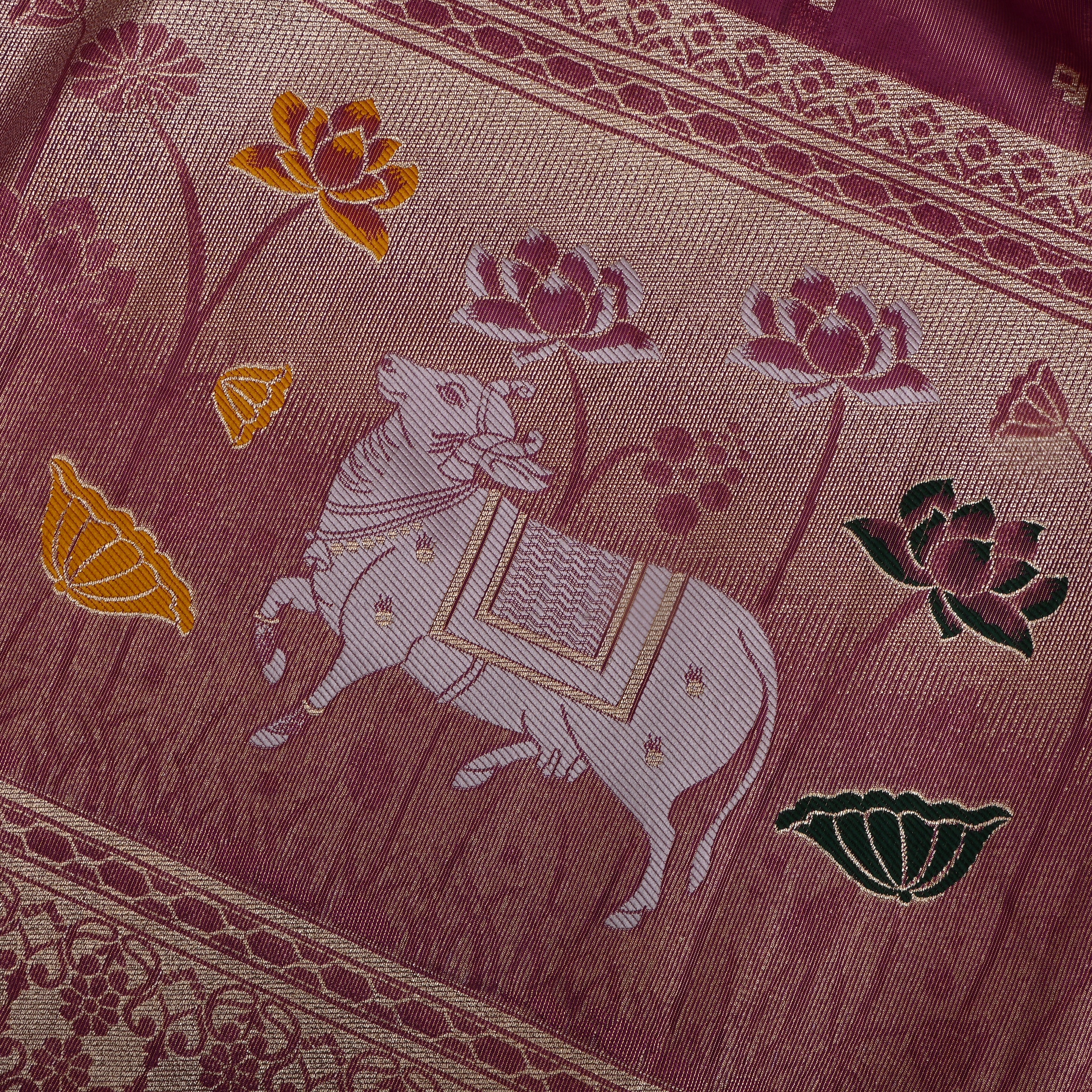Wine Pink Jamawar Tissue Fabric With Woven Butti'S