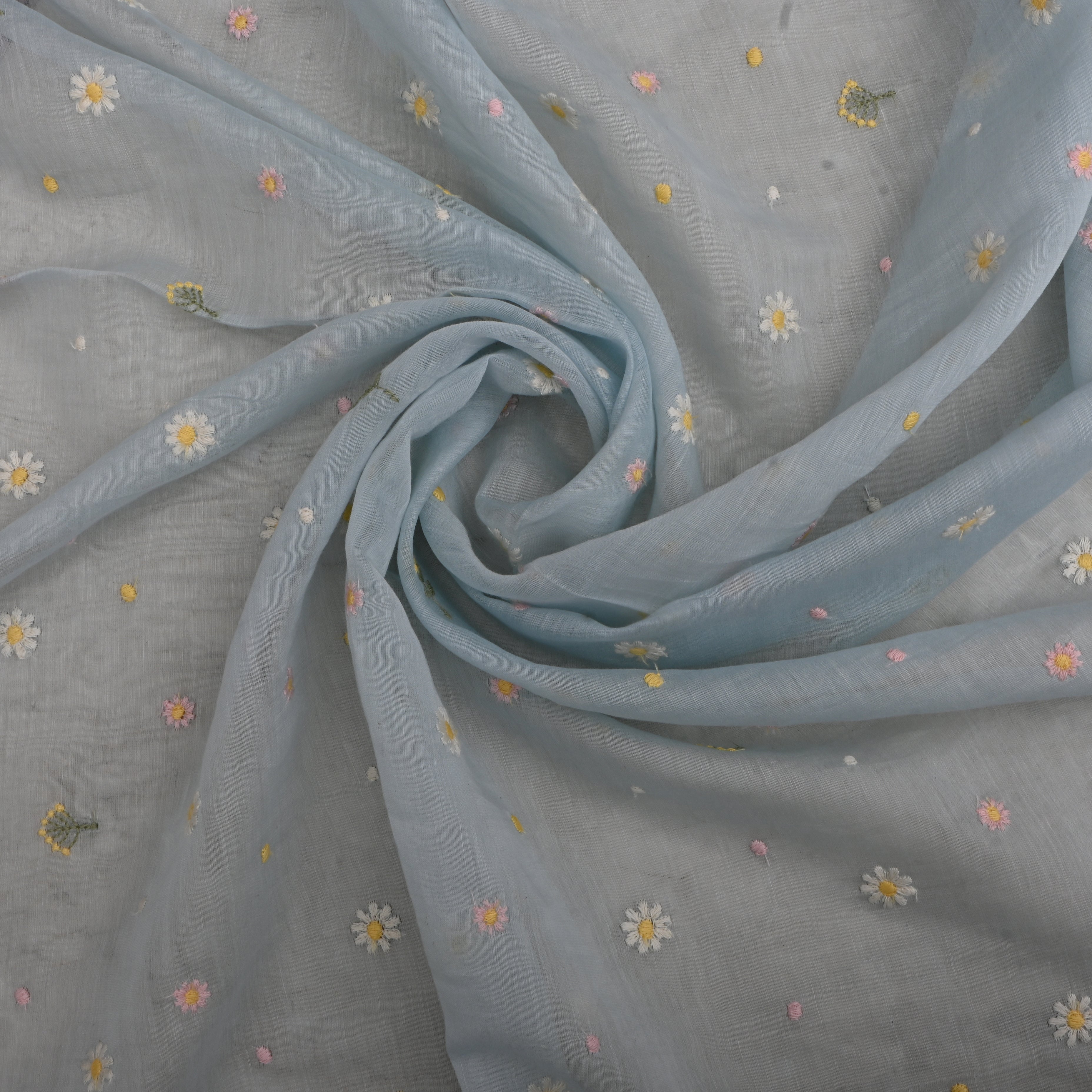 Powder Blue Chanderi Fabric With Thread Work