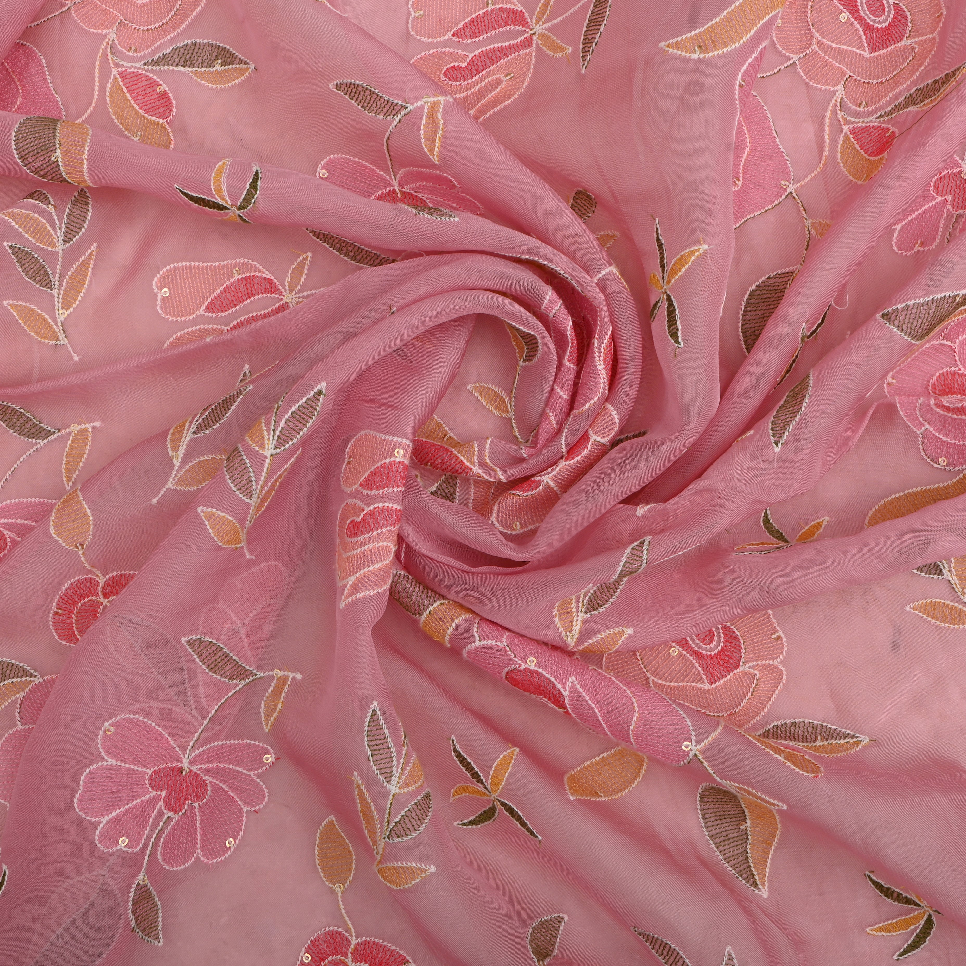 Mauvelous Pink Organza Fabric With Embroidery