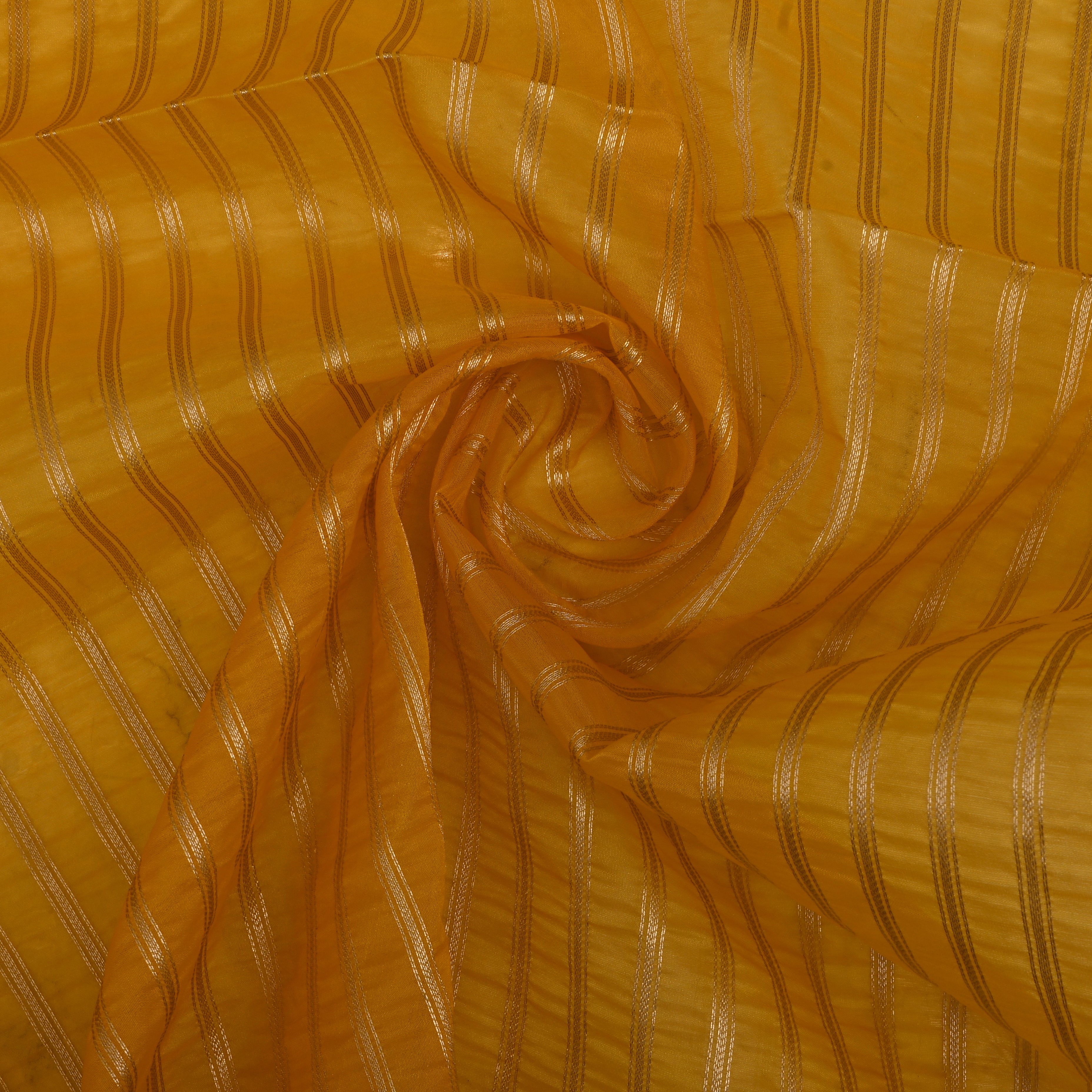 Yellow Organza Fabric With Stripes
