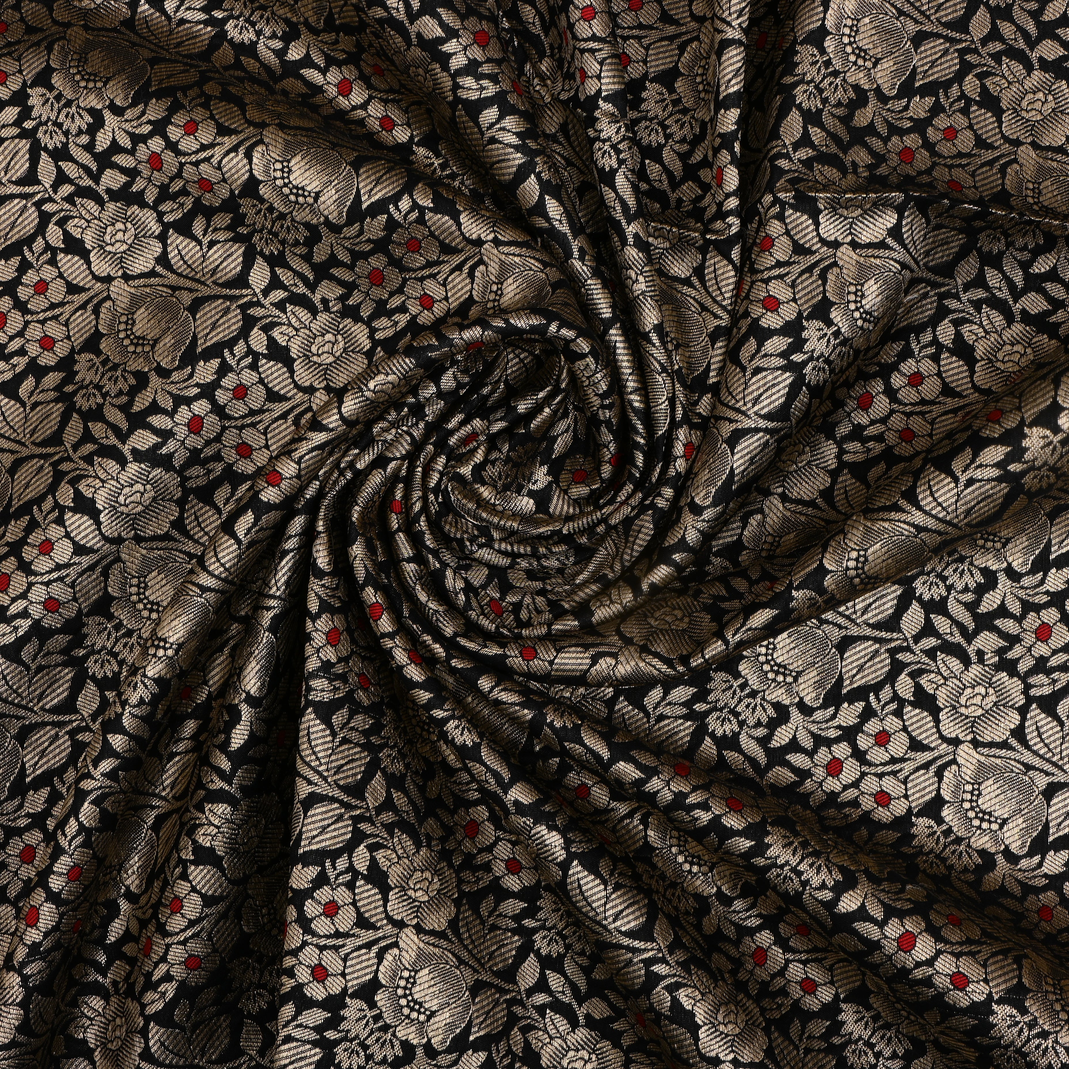 Black Jamawar Silk Fabric With Floral Jaal Weaving