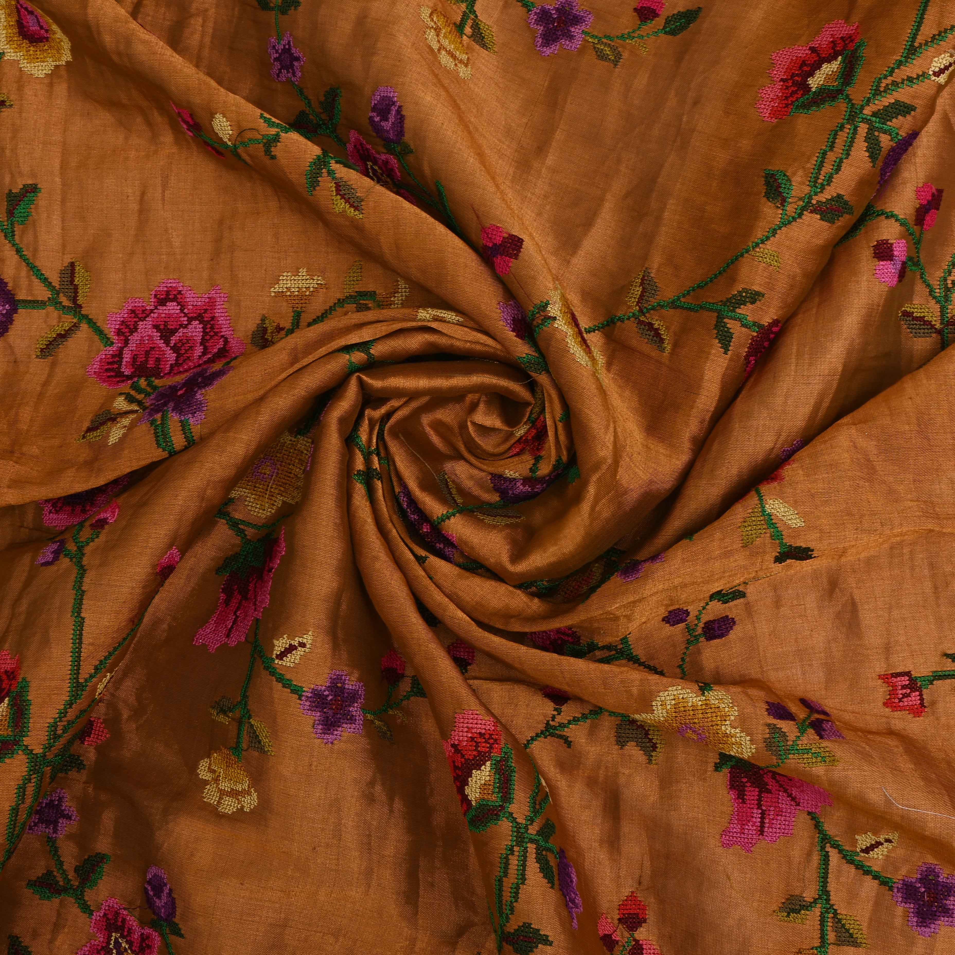 Gold Tissue Fabric With Petit Point Embroidery