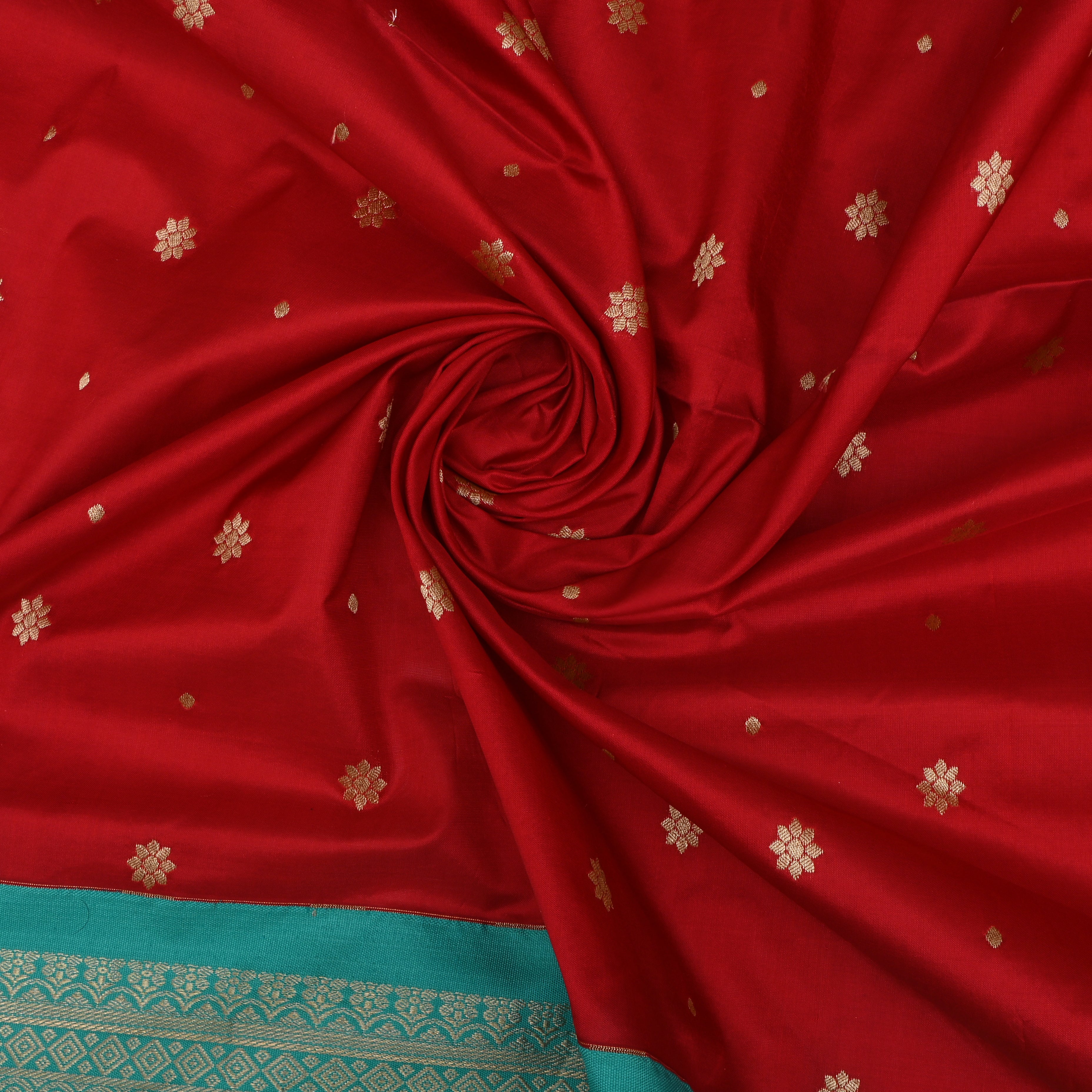 Red Silk Fabric With Kanjivaram Border