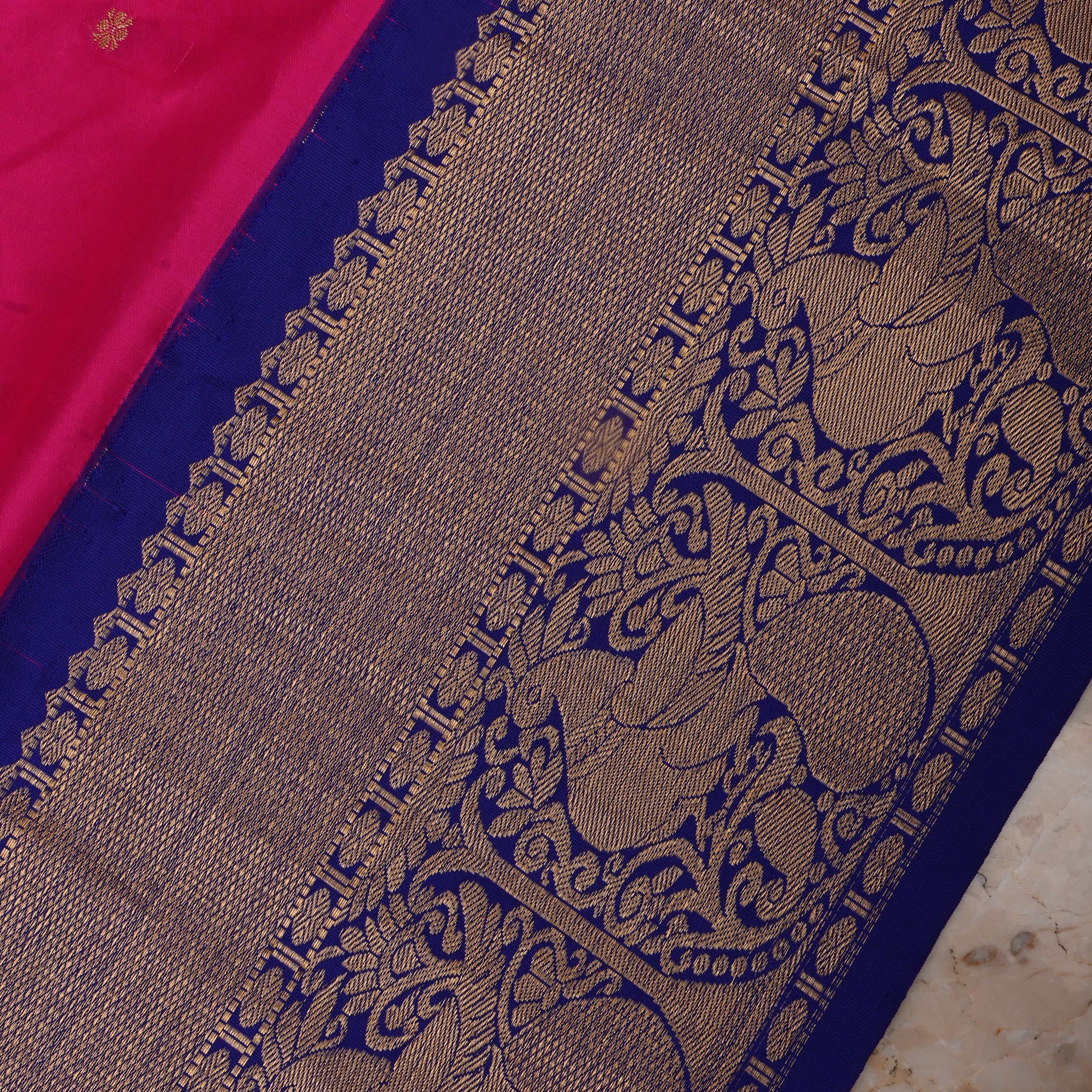 Hot Pink Silk Fabric With Kanjivaram Border