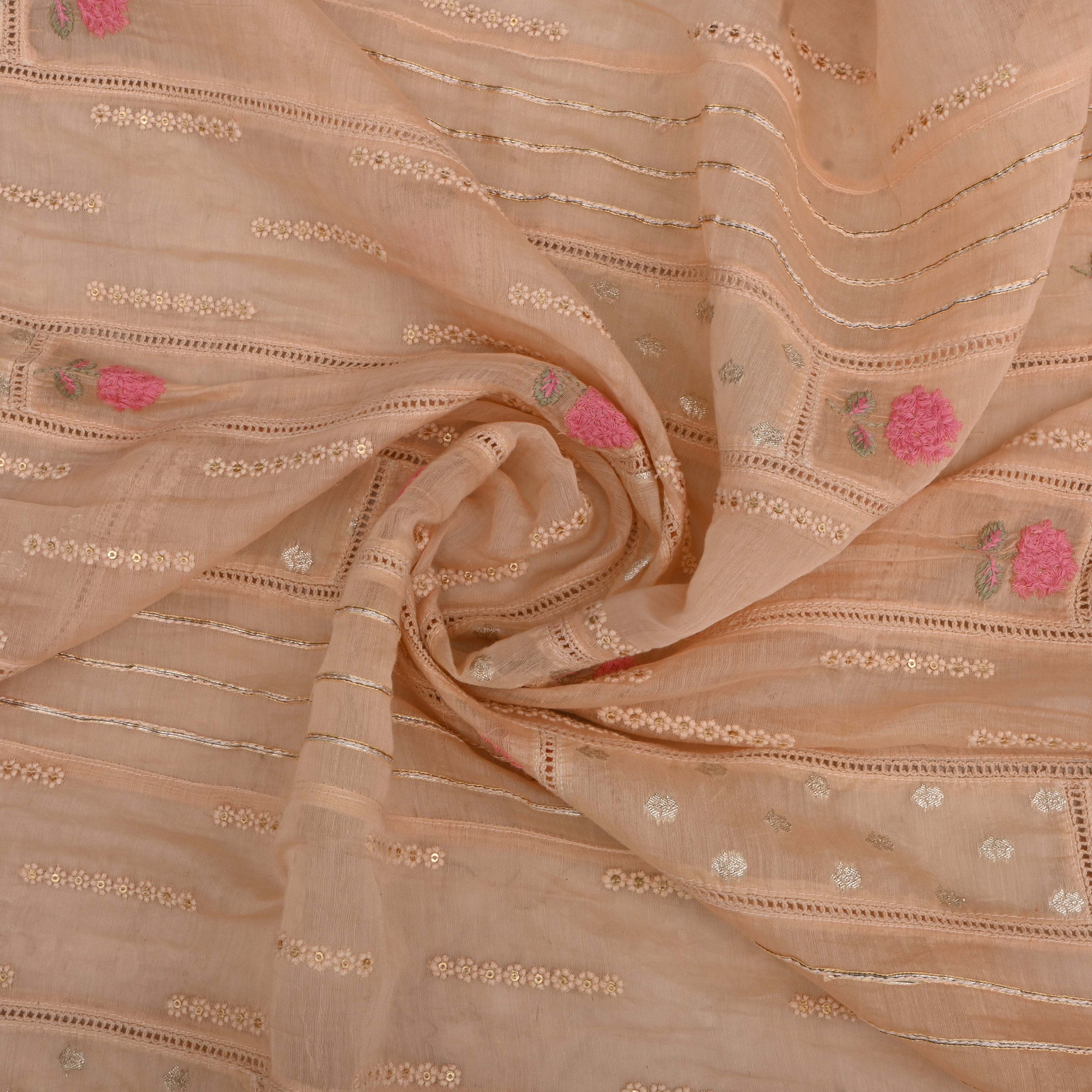 Beige Chanderi Fabric With Embroidery