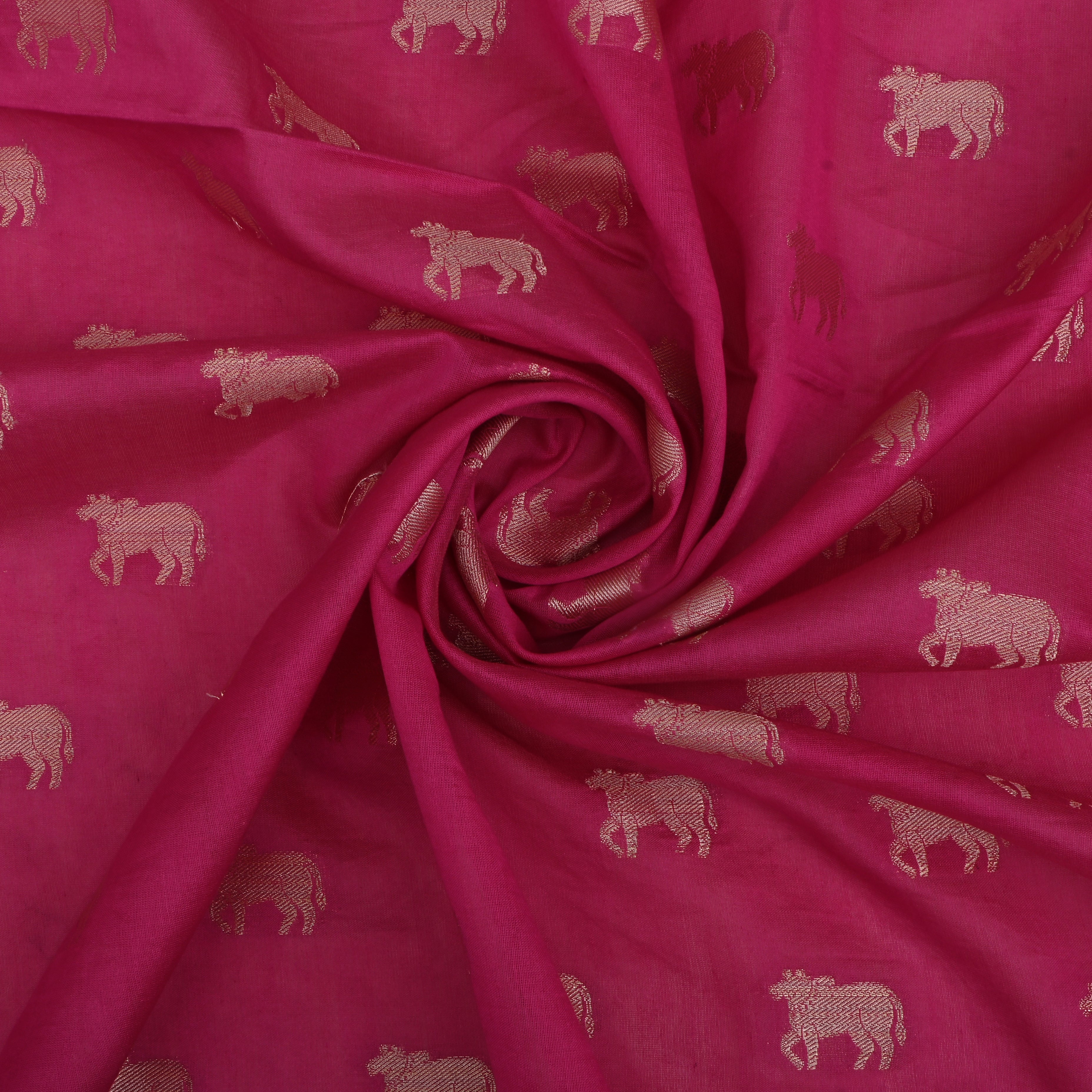 Hot Pink Banarasi Fabric With Golden Butti'S