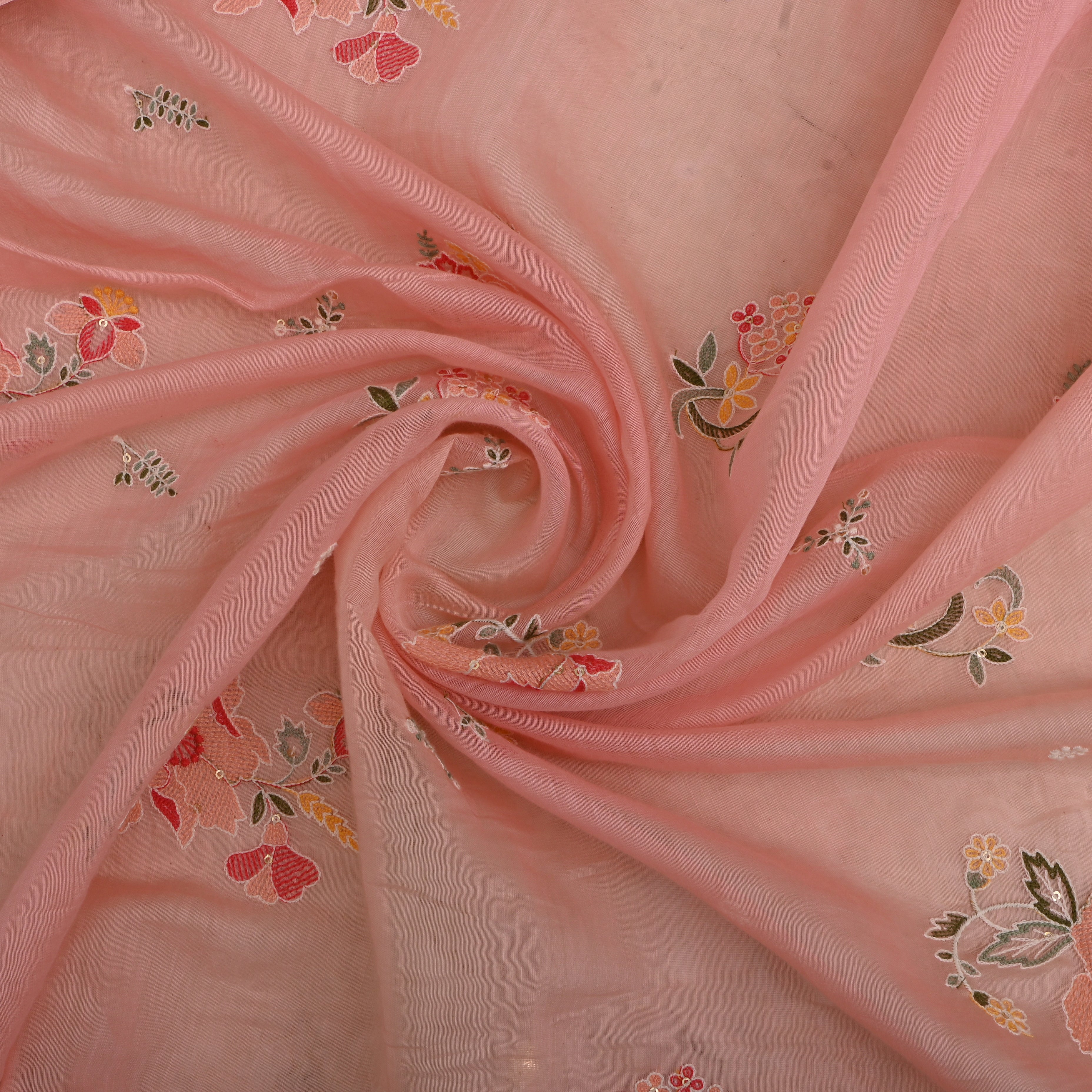Lemonade Pink Chanderi Fabric With Embroidery