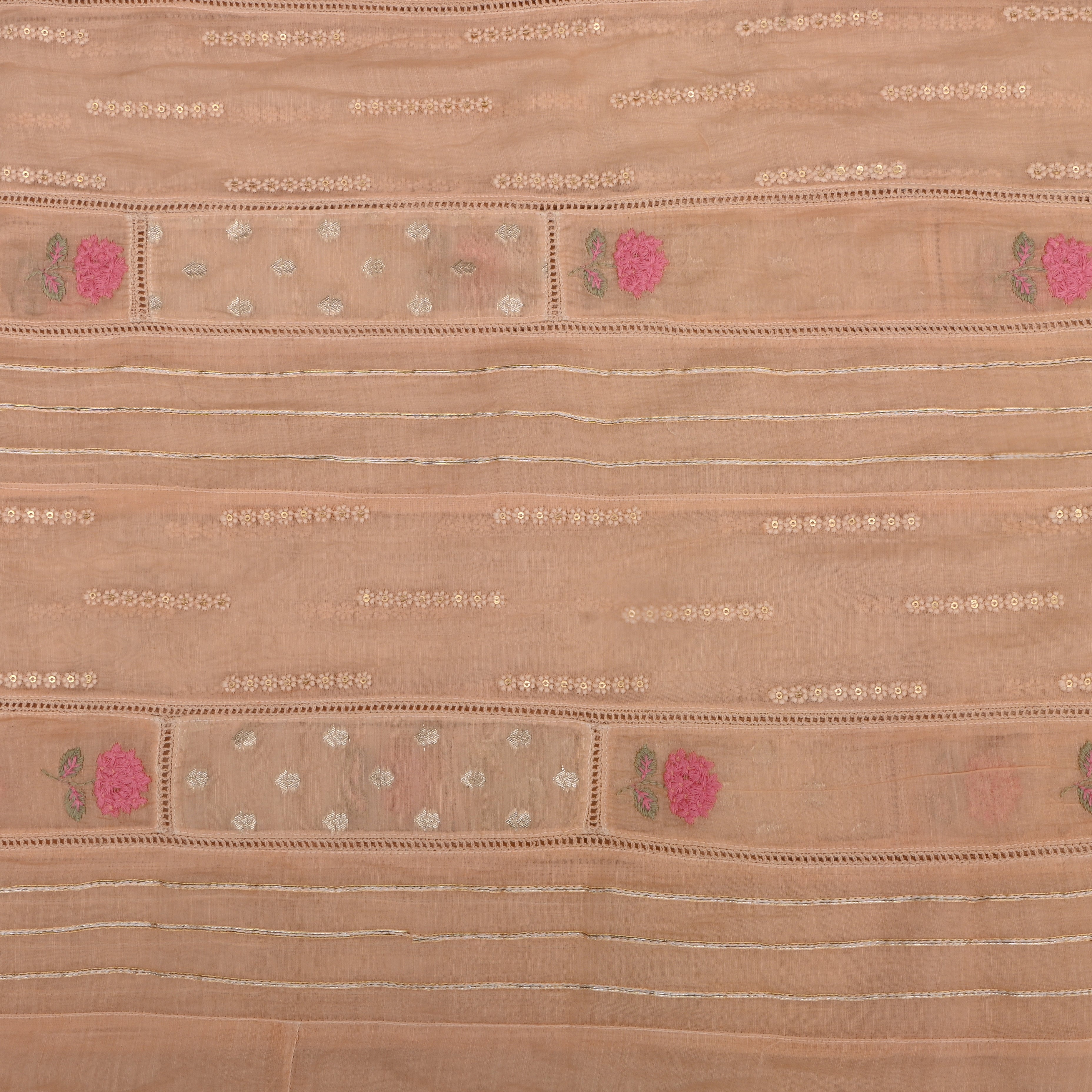 Beige Chanderi Fabric With Embroidery