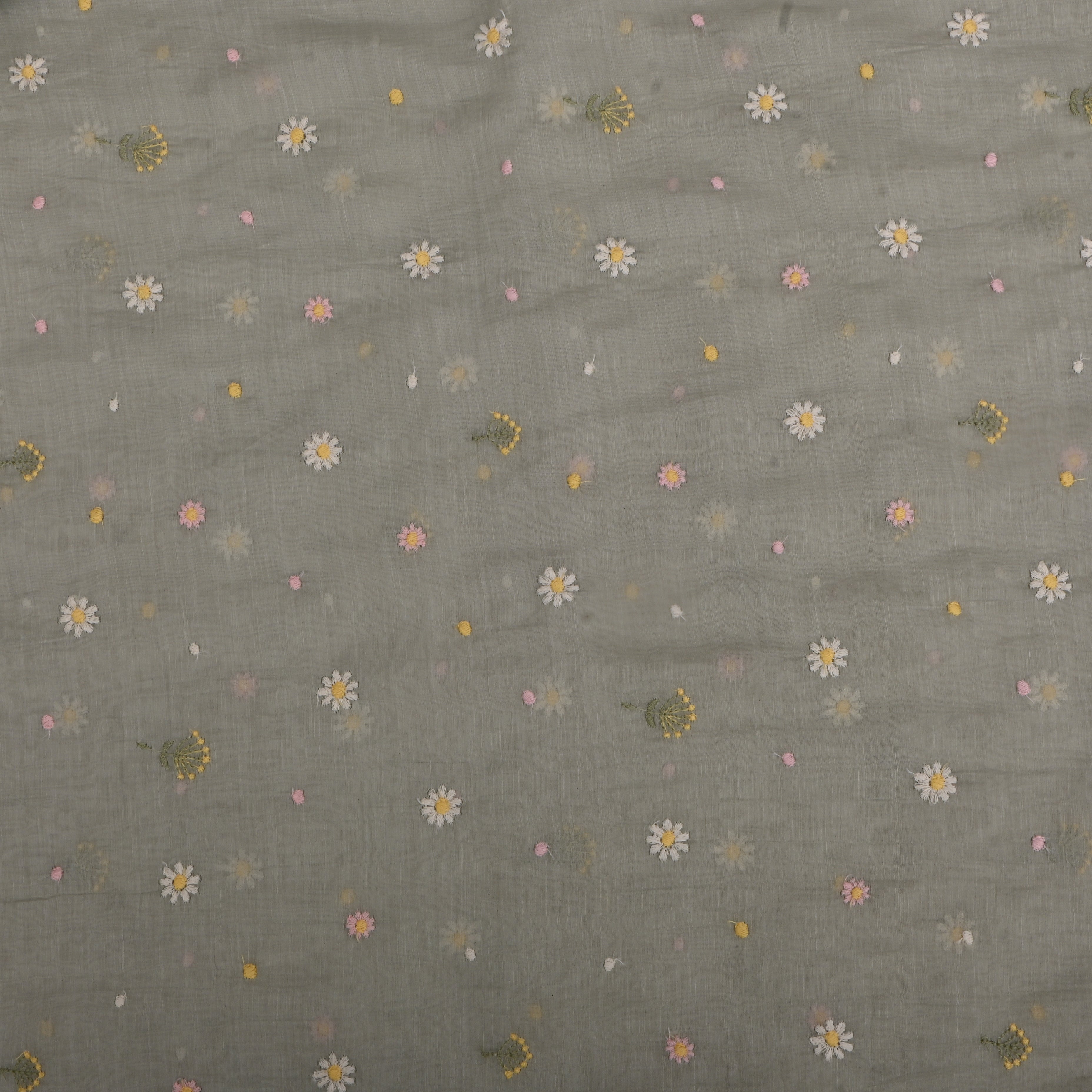 Grey Chanderi Fabric With Embroidery Butti'S