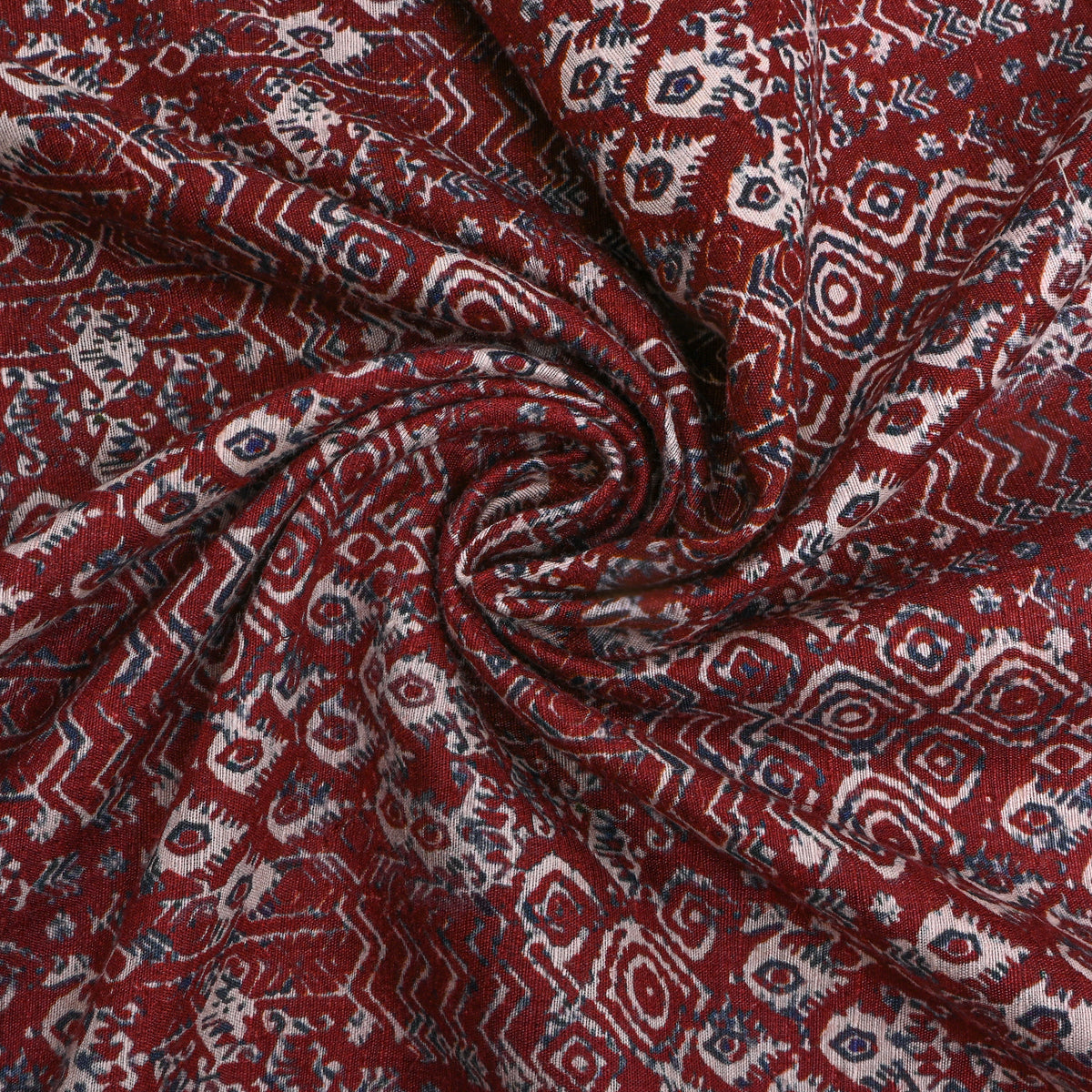 Brick Red Tribal Print Matka Silk Fabric