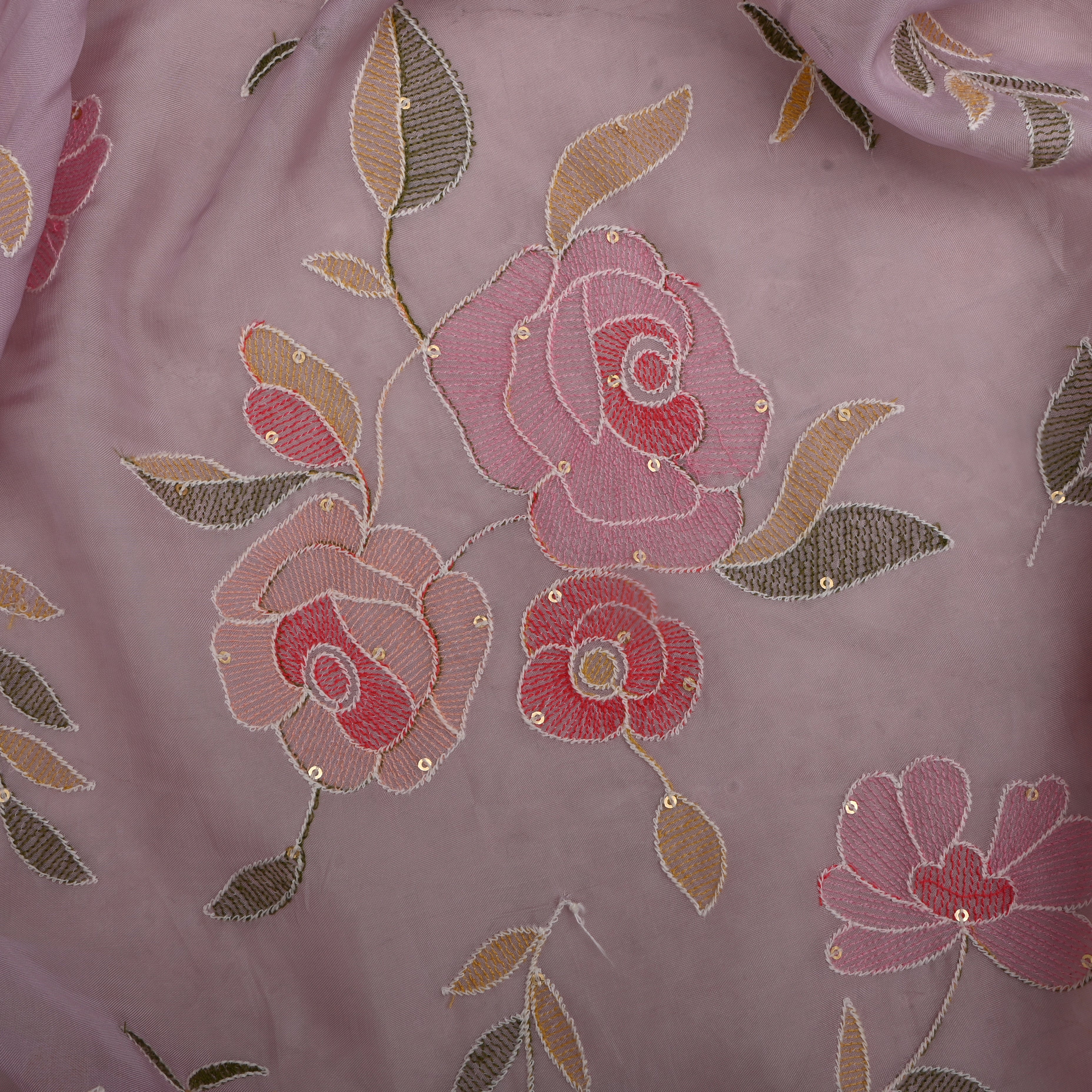 Soft Pink Organza Fabric With Embroidery