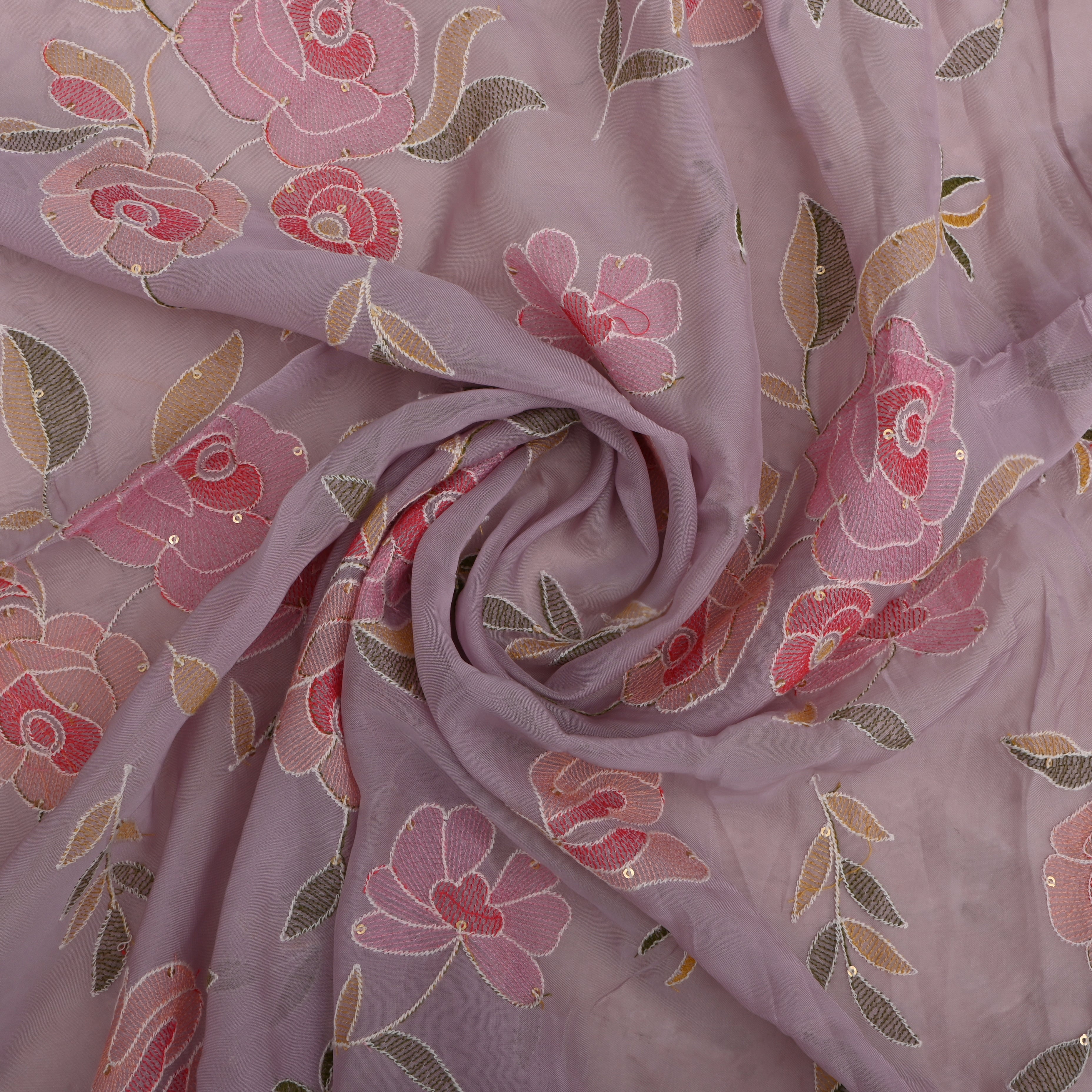 Soft Pink Organza Fabric With Embroidery