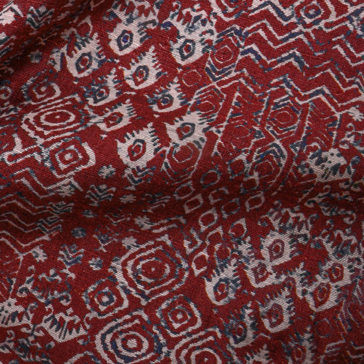 Brick Red Tribal Print Matka Silk Fabric