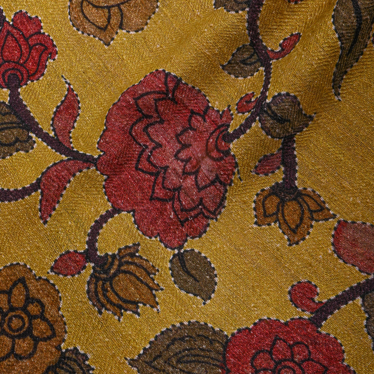 Mustard Yellow Floral Jaal Digital Print Raw Silk Fabric