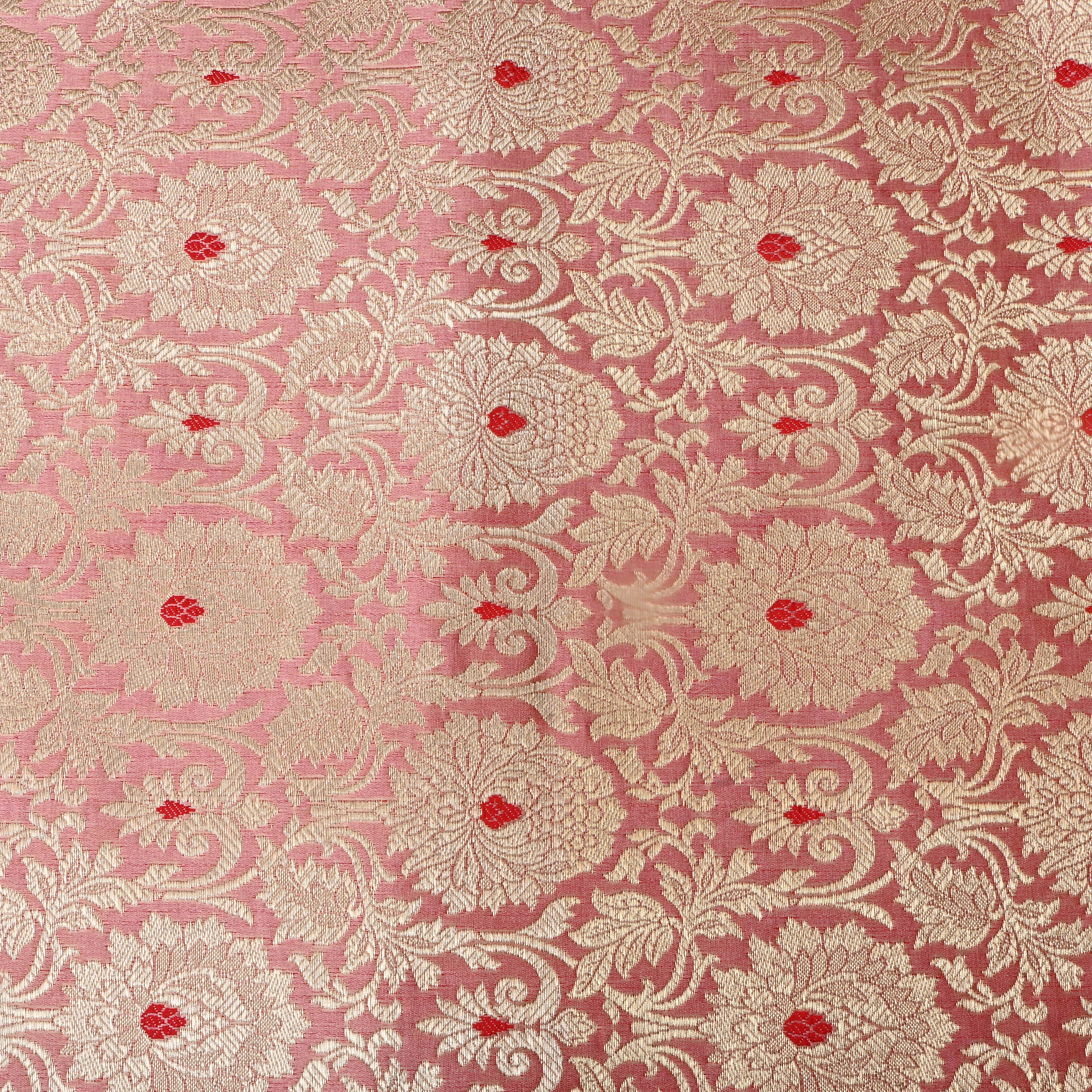 Pastel Pink Floral Jamawar Satin Fabric