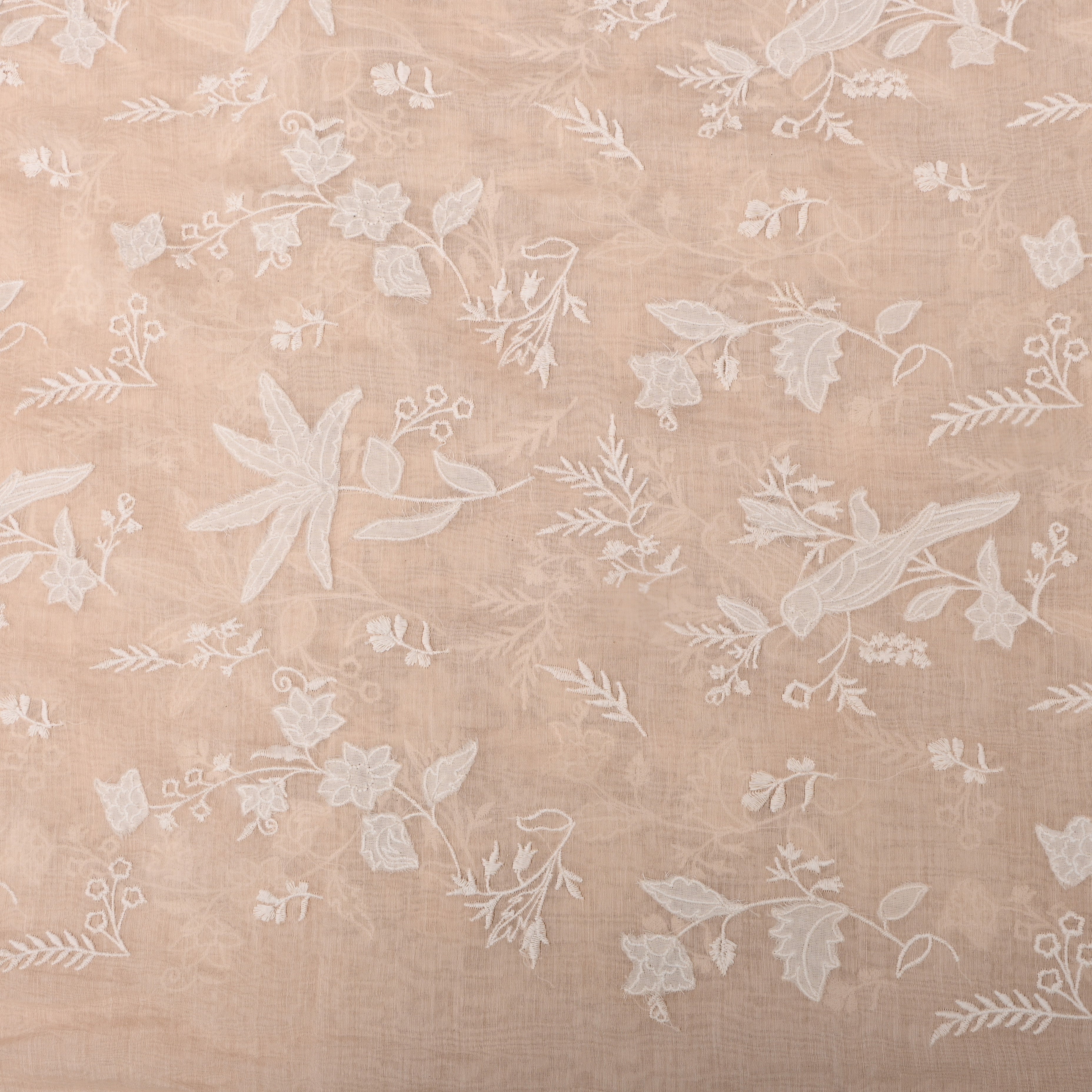 Pastel Beige Floral Embroidered Chanderi Fabric