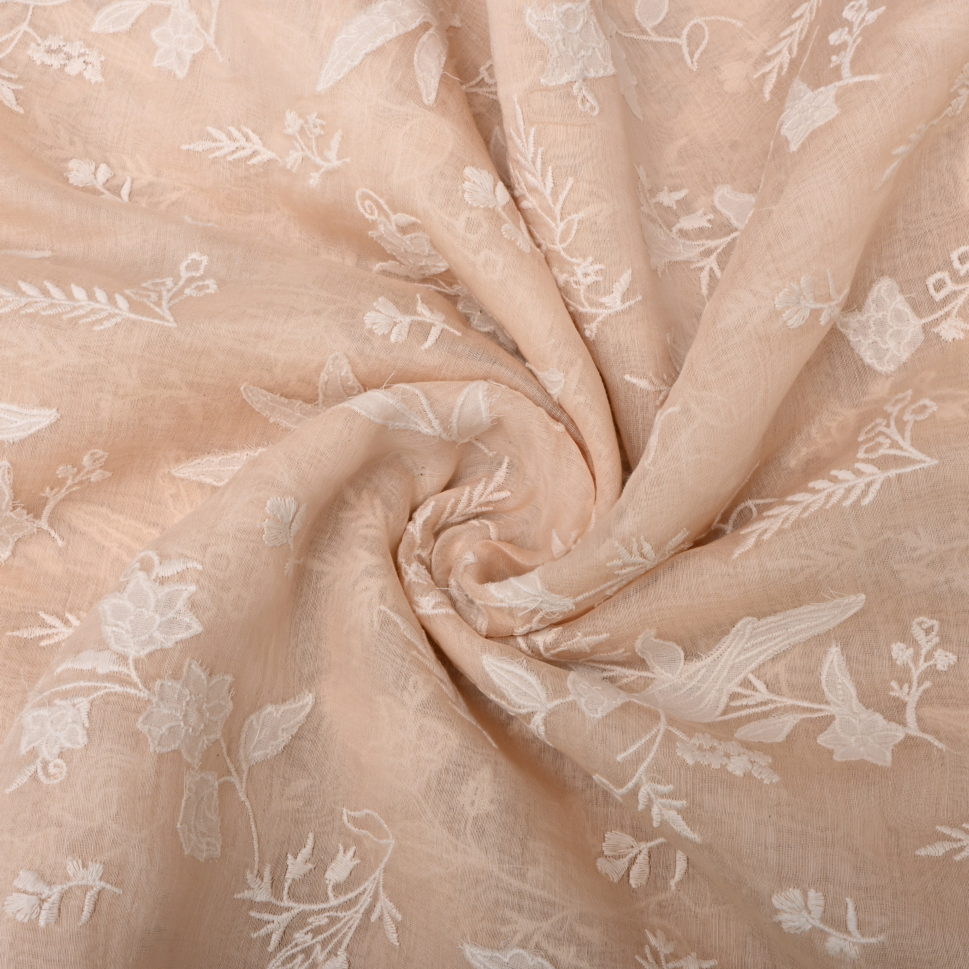 Pastel Beige Floral Embroidered Chanderi Fabric