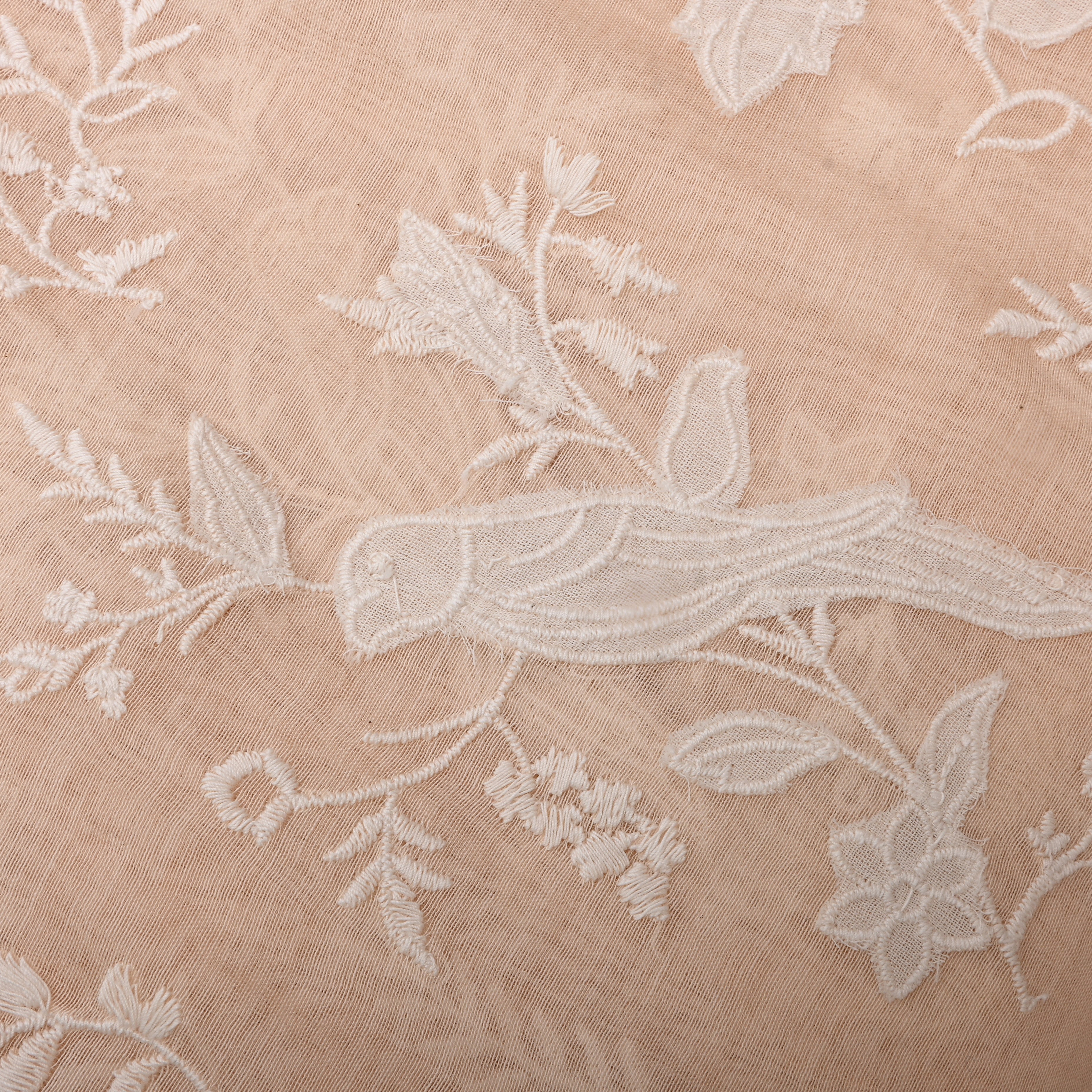 Pastel Beige Floral Embroidered Chanderi Fabric