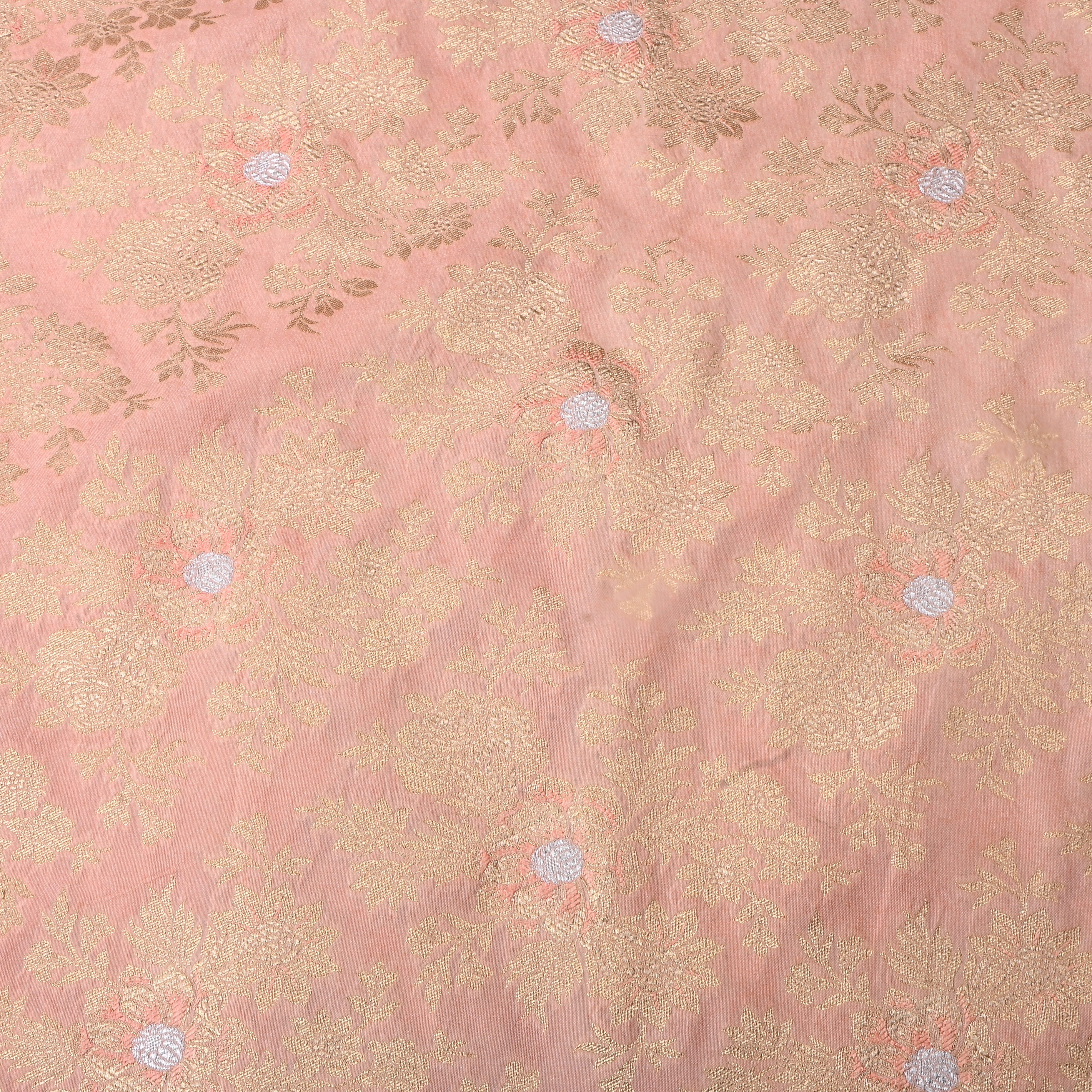 Pastel Pink Floral Jamawar Silk Fabric