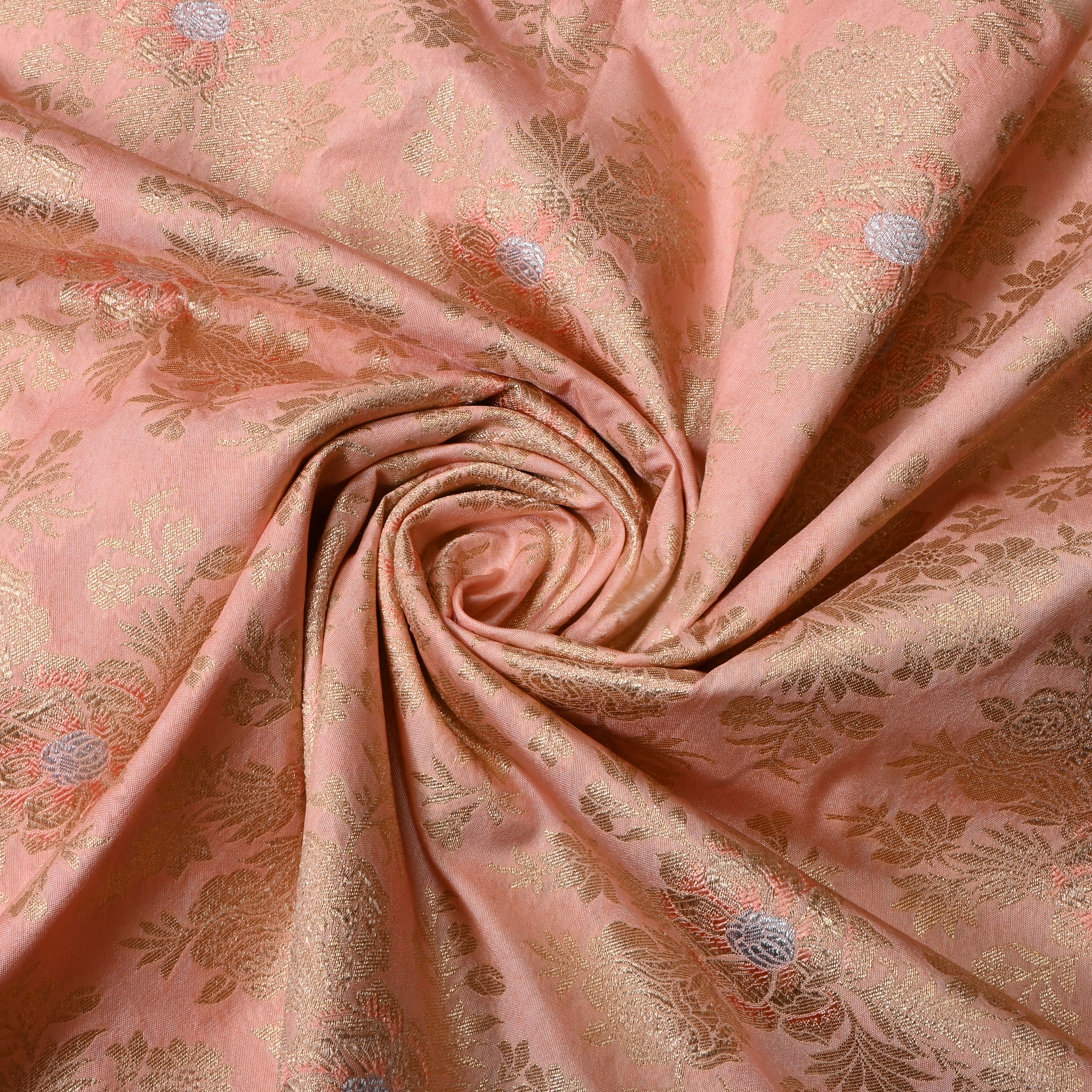 Pastel Pink Floral Jamawar Silk Fabric