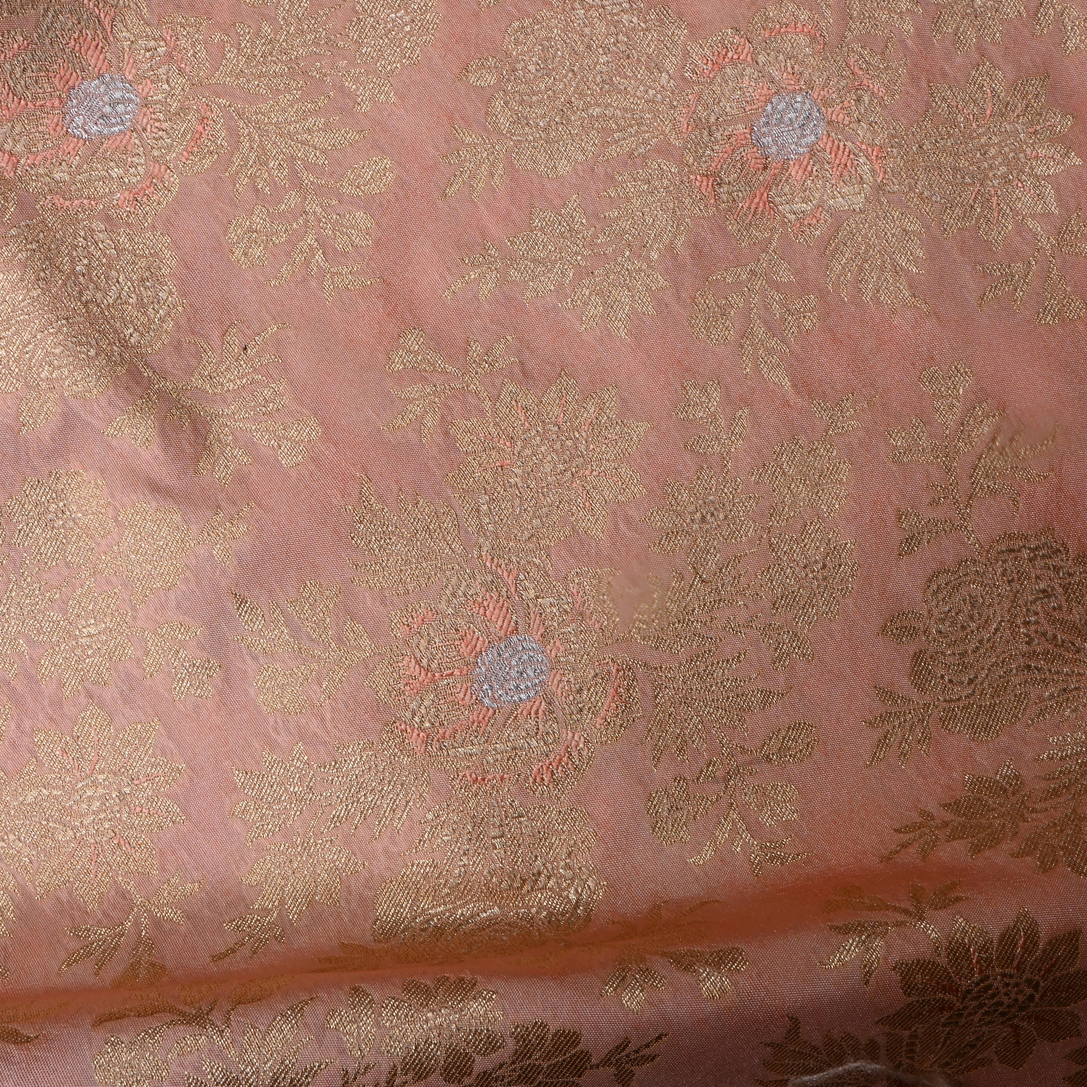 Pastel Pink Floral Jamawar Silk Fabric