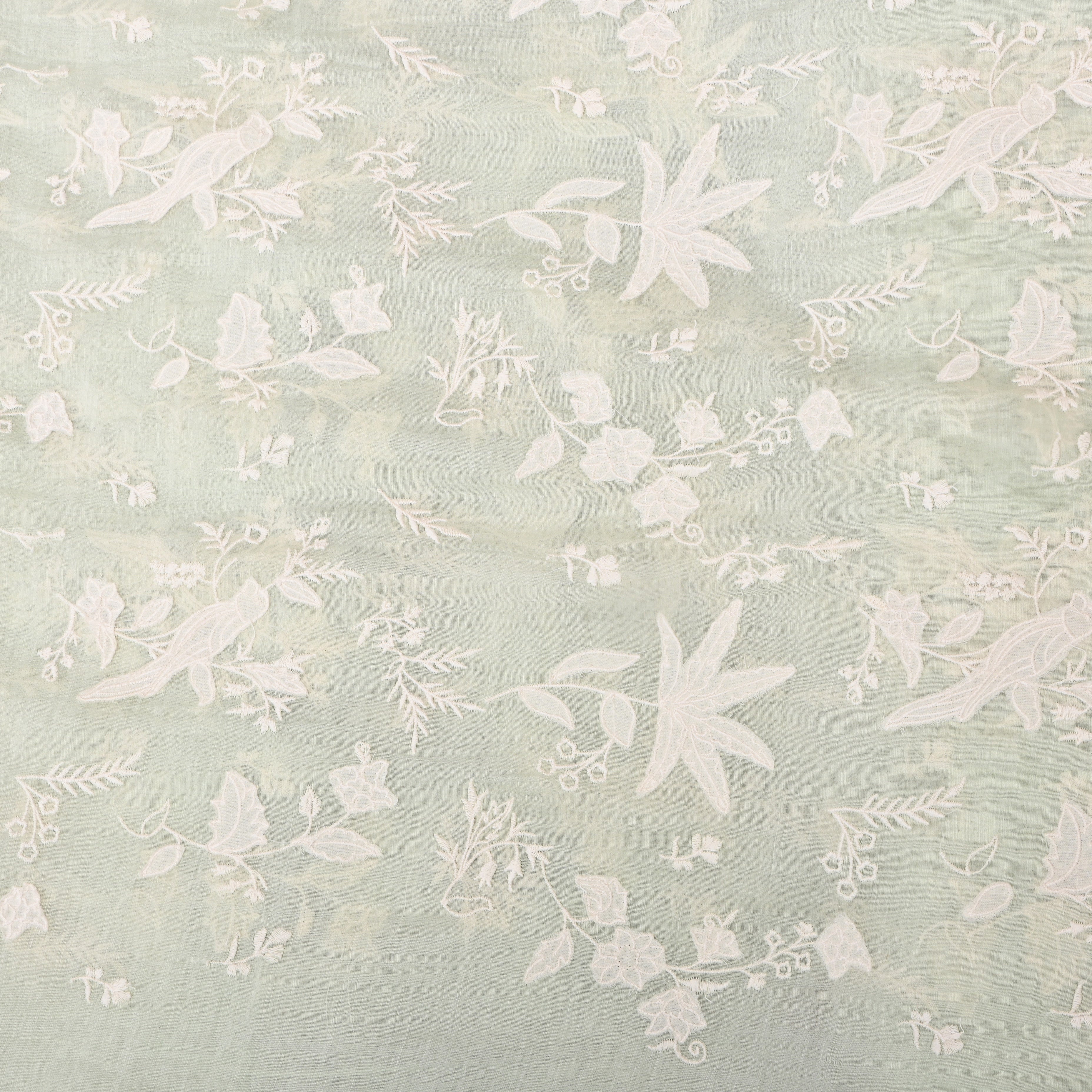 Pastel Green Floral Embroidered Chanderi Fabric